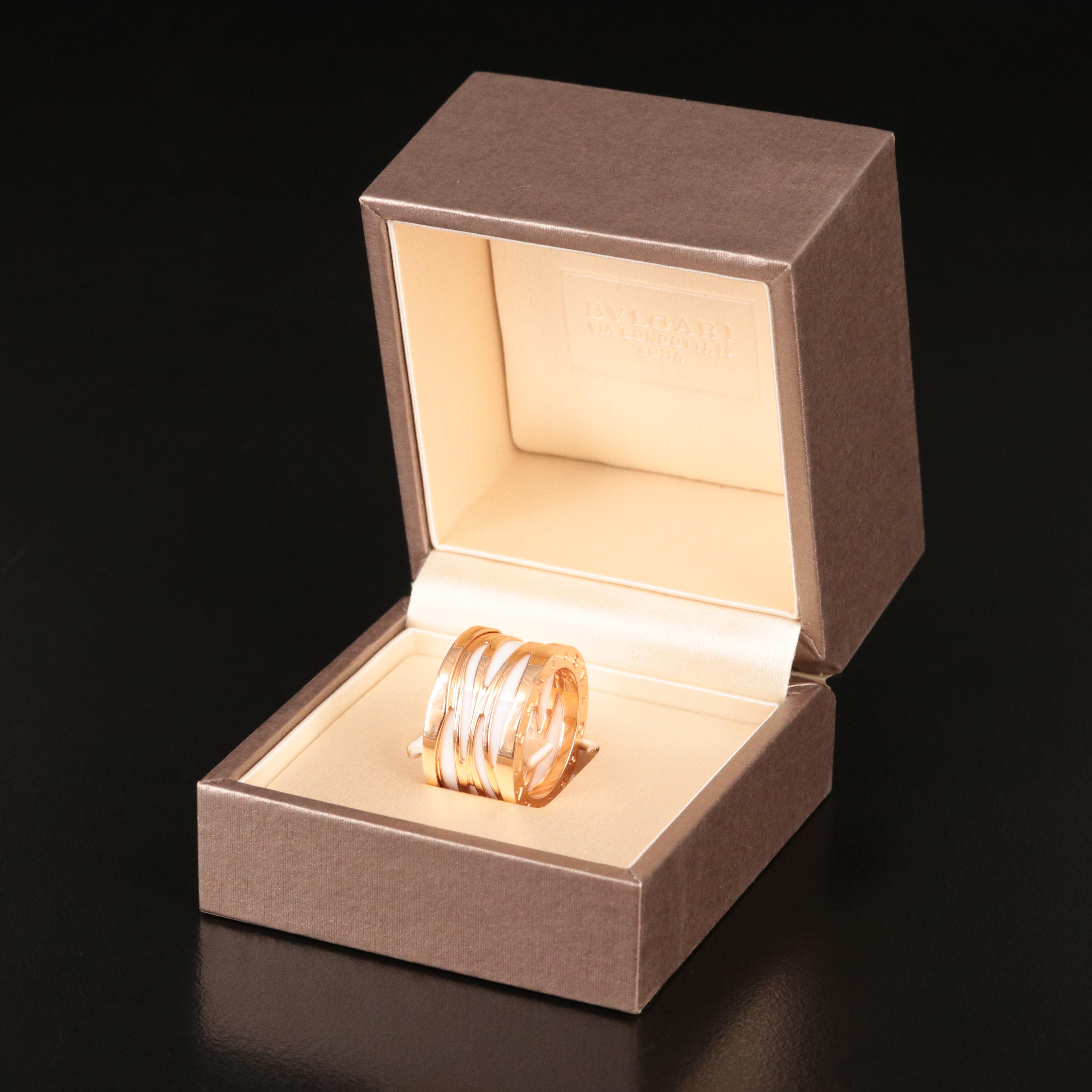 BVLGARI B.zero1 18K Rose Gold and White Ceramic Ring