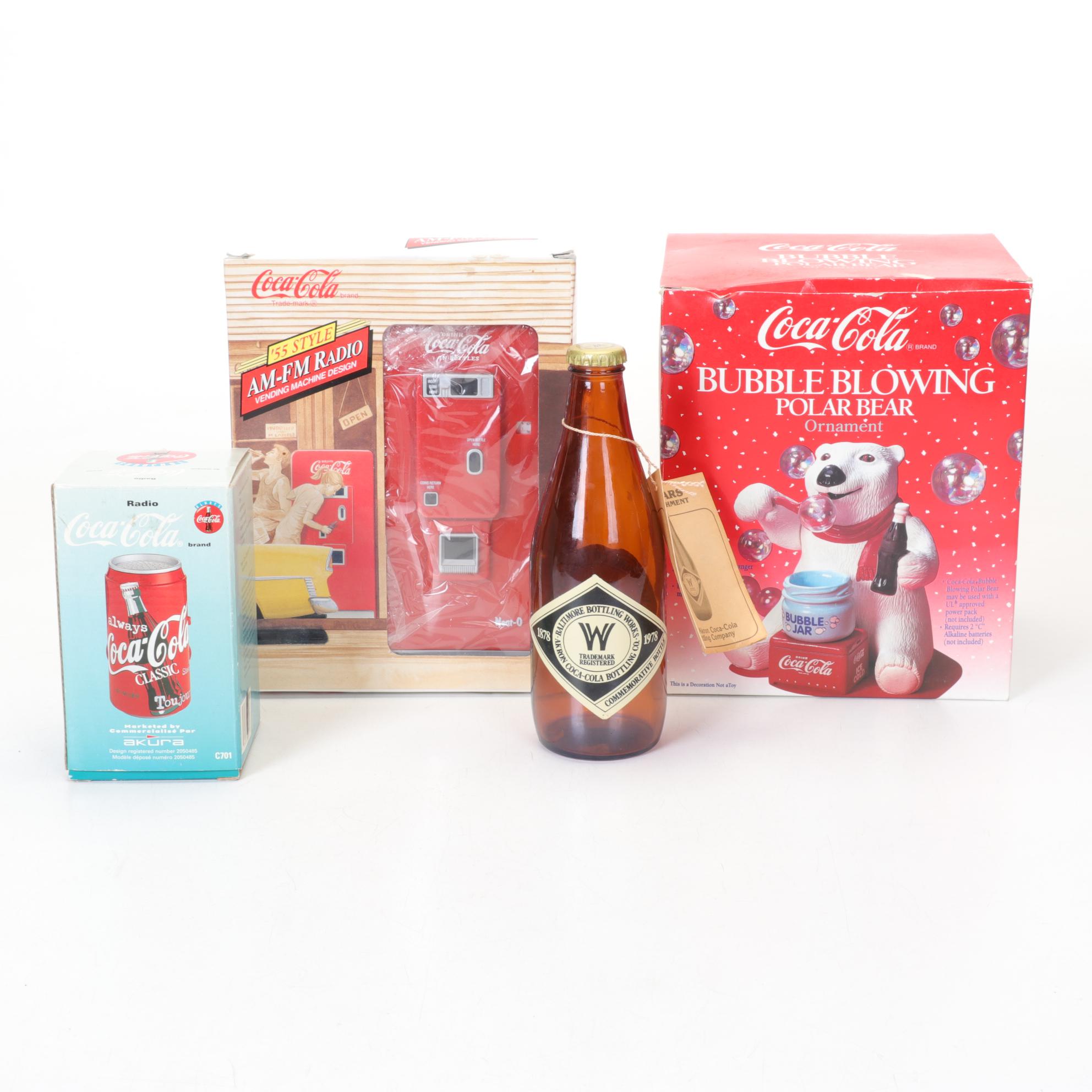 Coca-Cola Figural Radios, Bubble Blowing Polar Bear, and Anniversary Bottle
