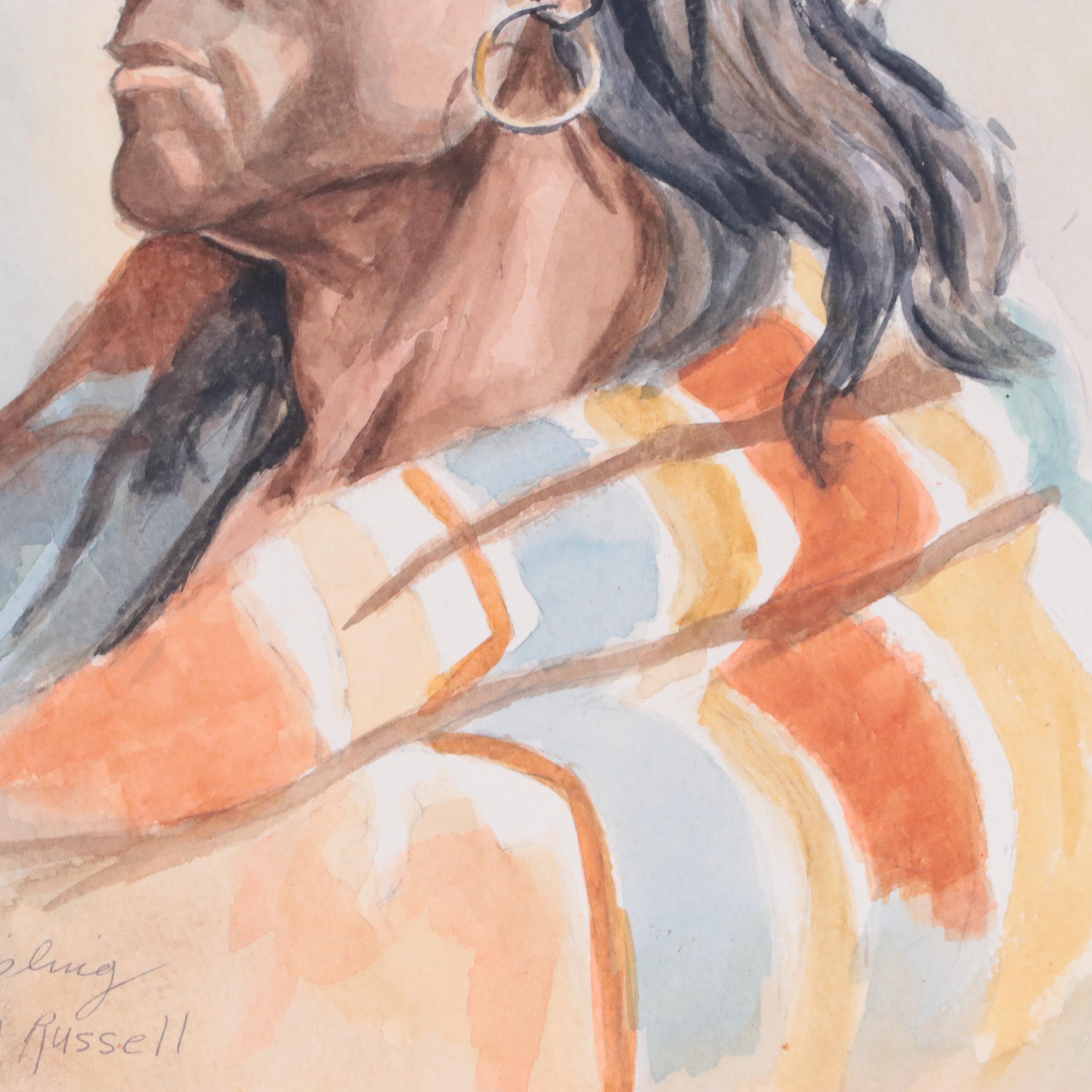 Rudyard Kipling Watercolor Painting of Native American Portrait