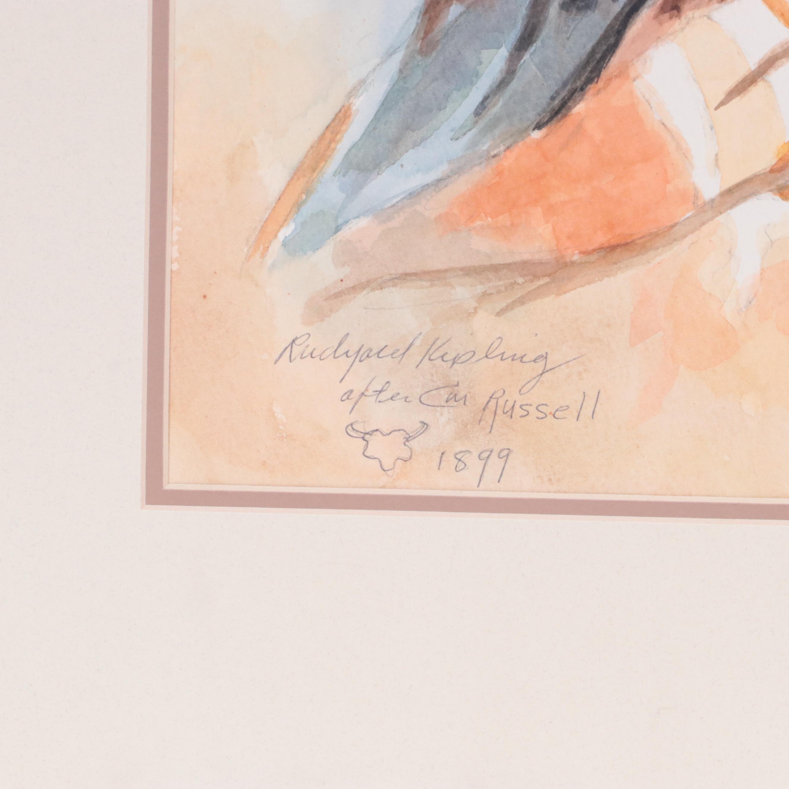 Rudyard Kipling Watercolor Painting of Native American Portrait