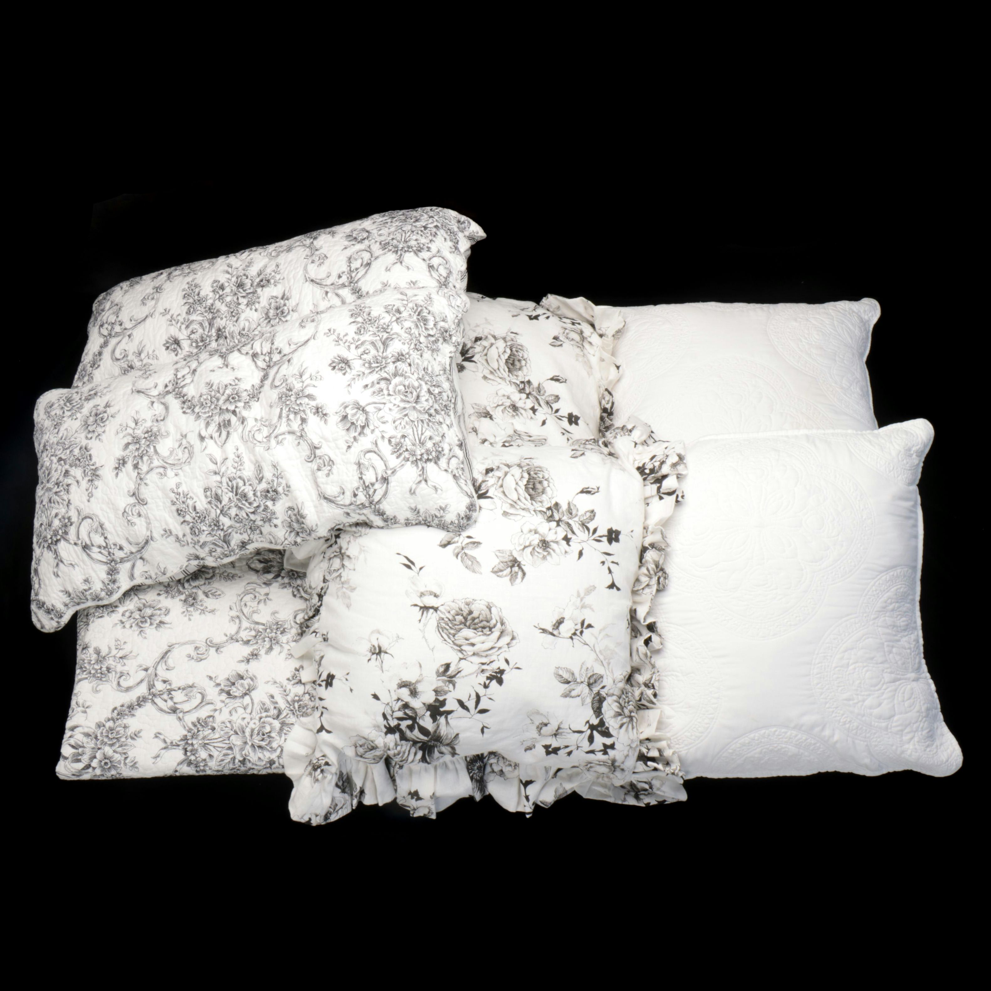 Black & White Quilted Toile Coverlet, Pillowcases, Ethan Allen Shams, More