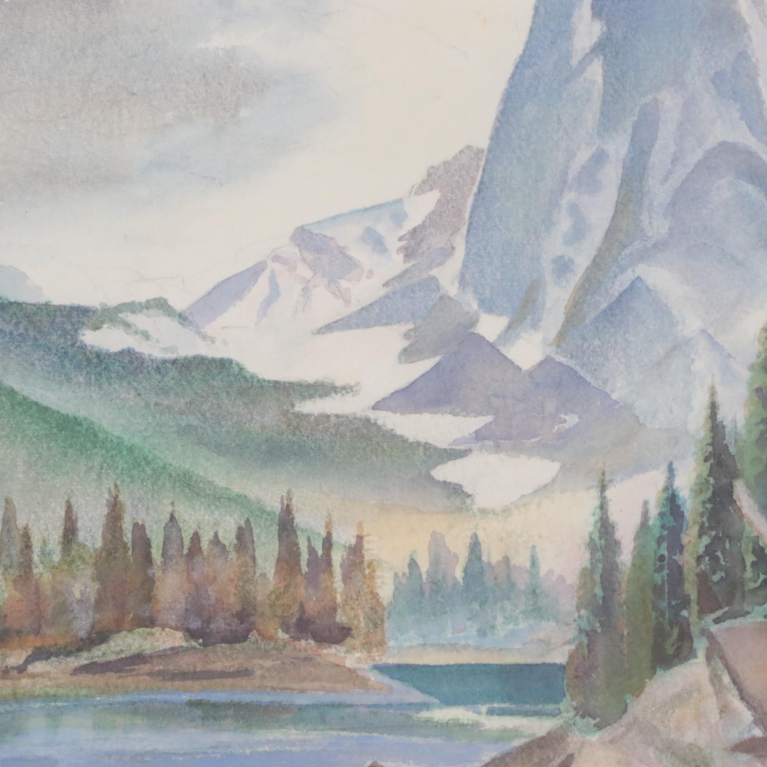 Cyril F. Ashmore Alpine Lake Watercolor Painting