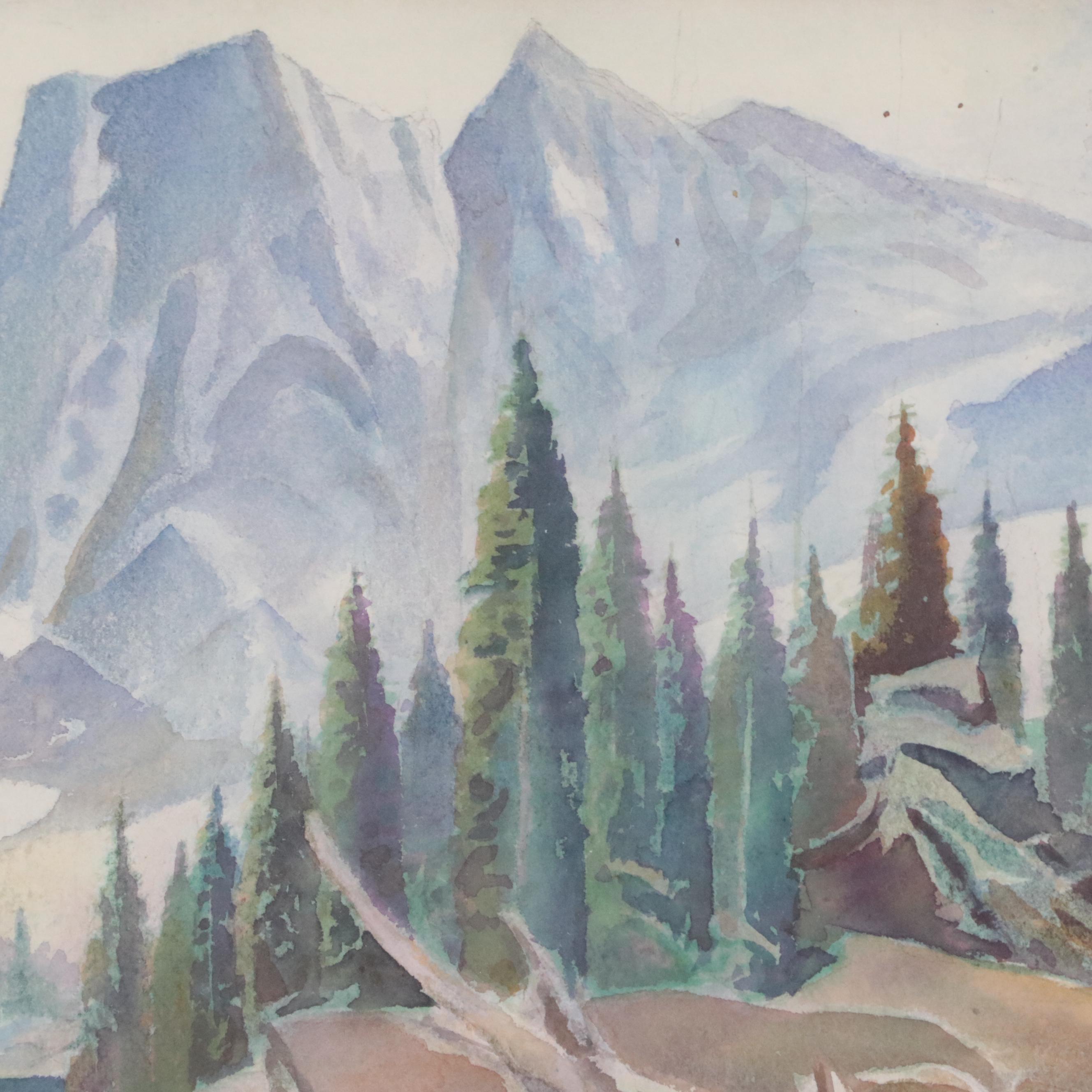 Cyril F. Ashmore Alpine Lake Watercolor Painting