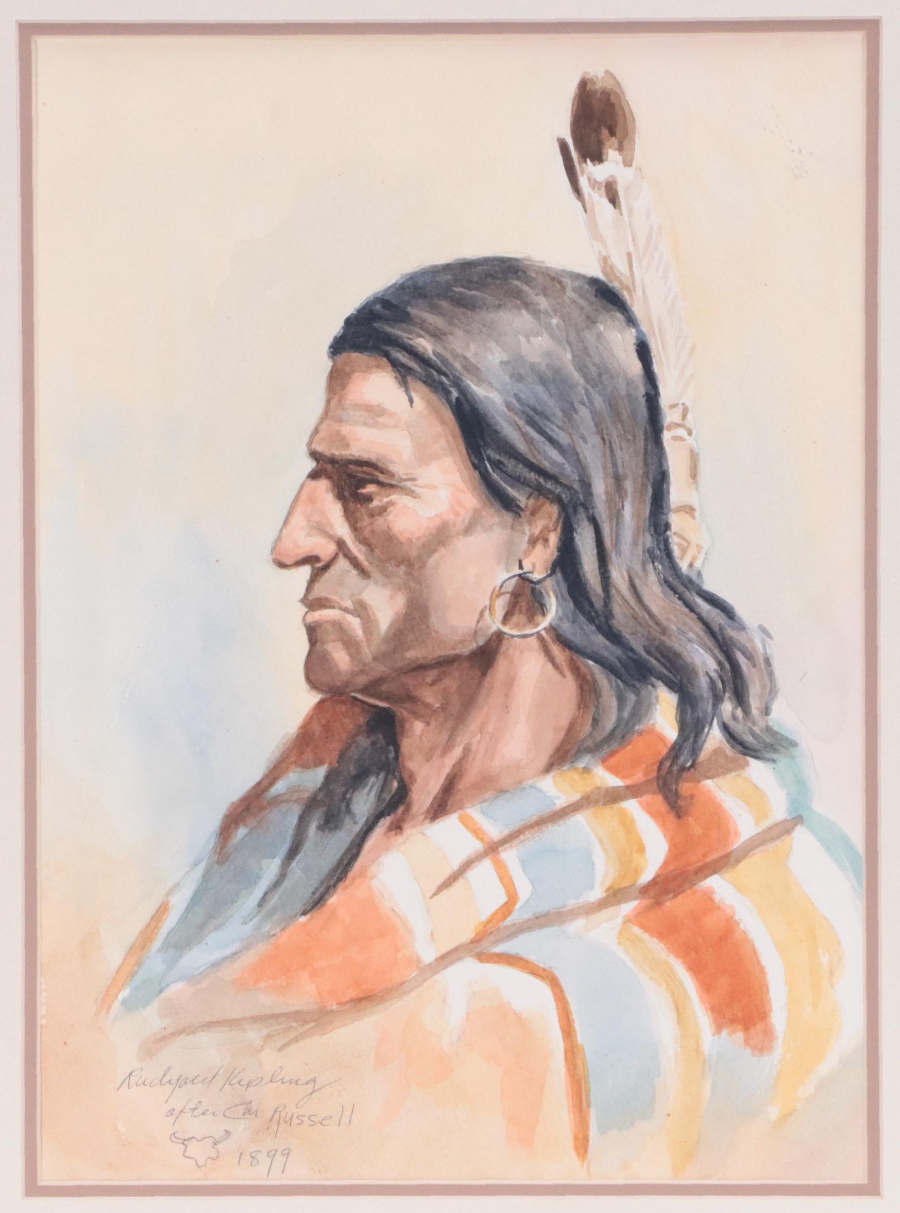 Rudyard Kipling Watercolor Painting of Native American Portrait