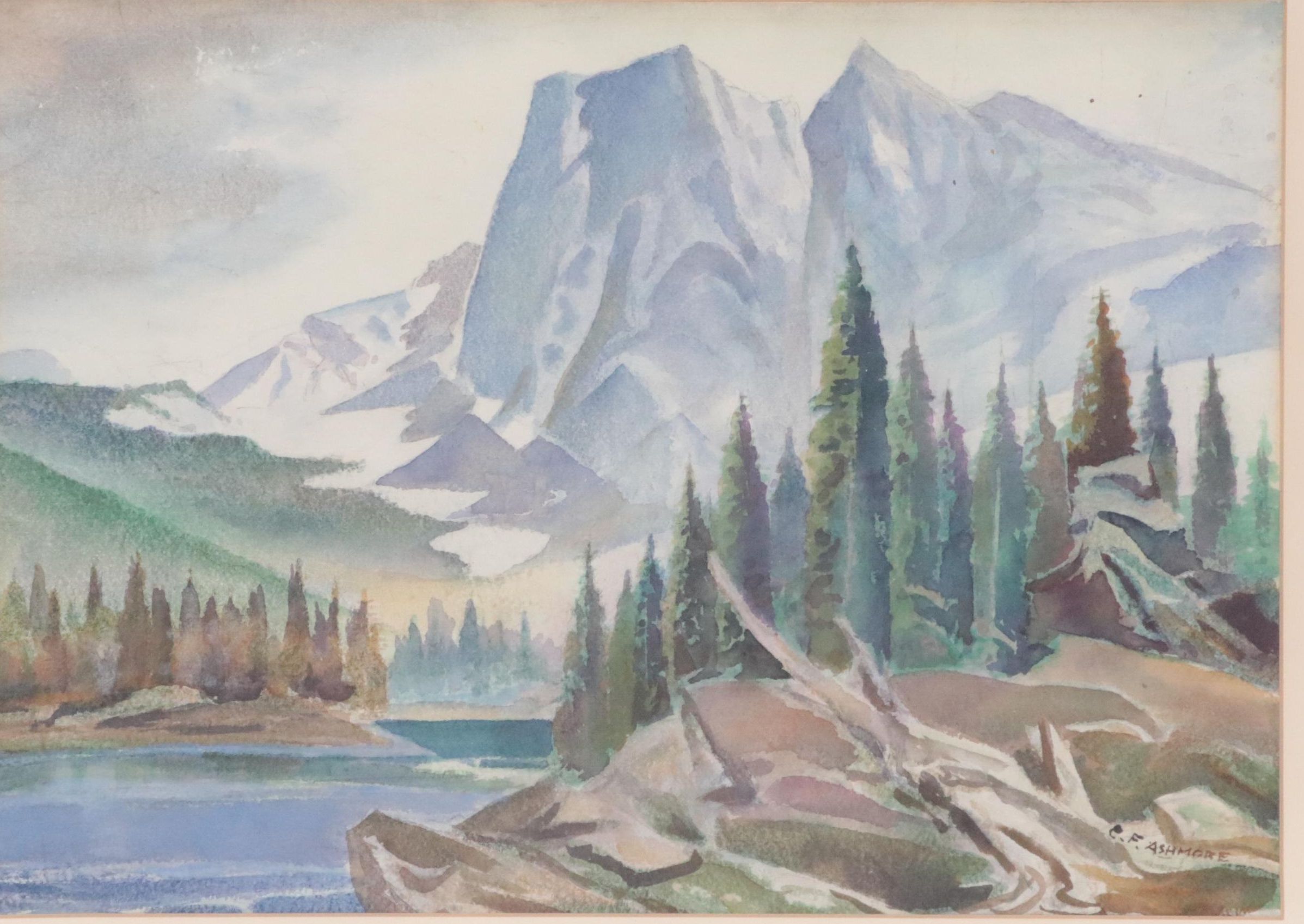 Cyril F. Ashmore Alpine Lake Watercolor Painting