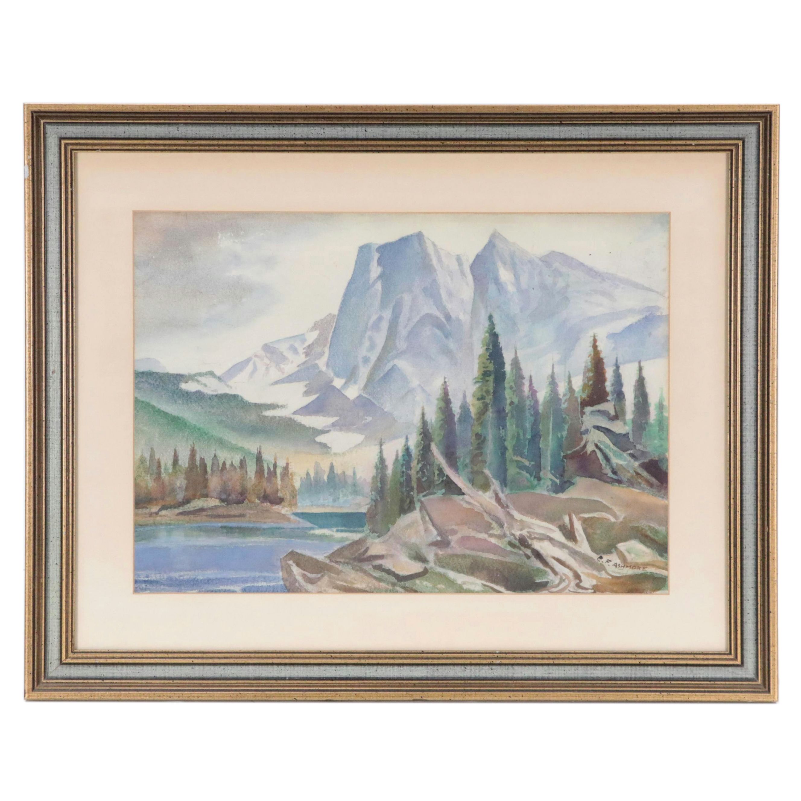 Cyril F. Ashmore Alpine Lake Watercolor Painting
