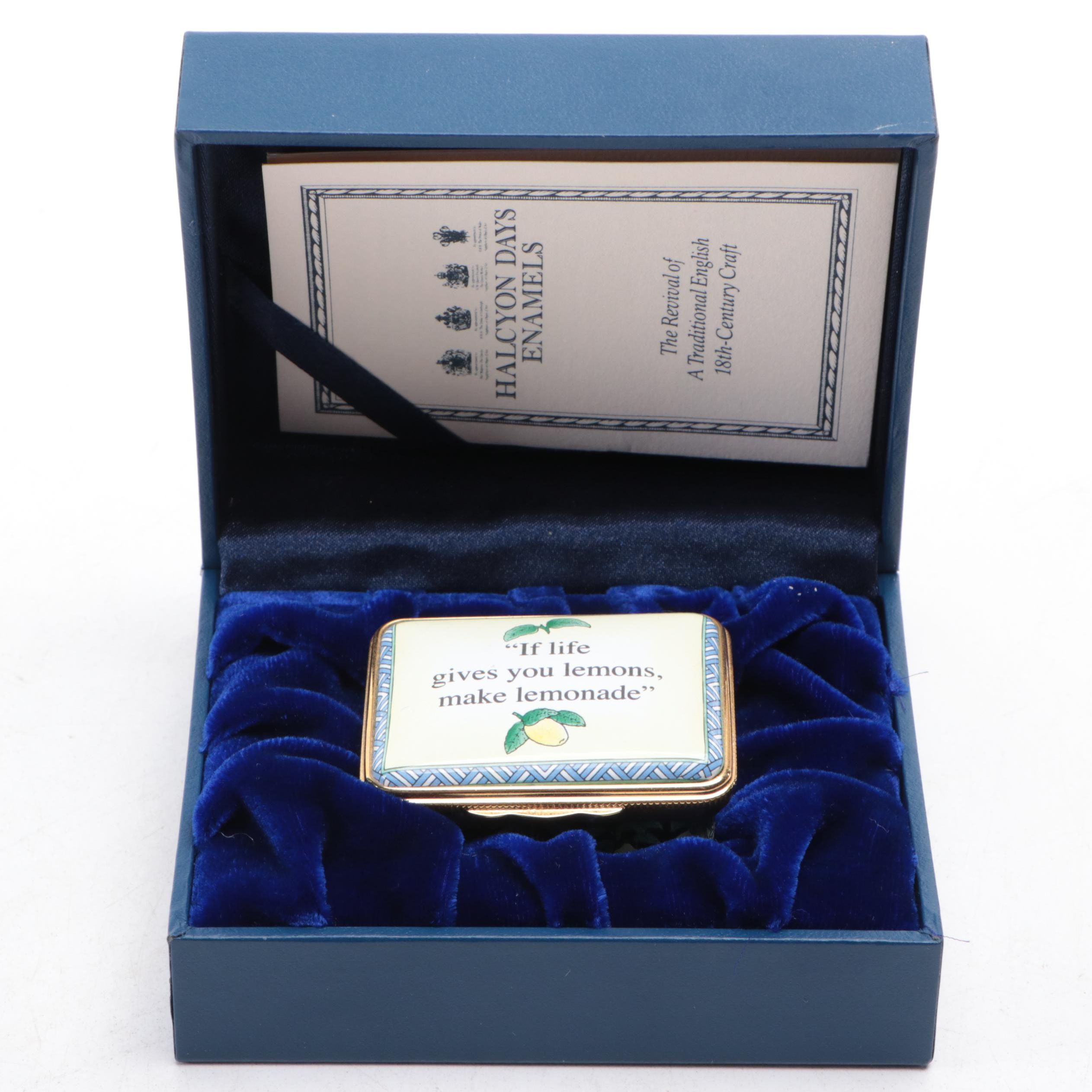 Halcyon Days "If Life Gives You Lemons" Enamel Box with Original Case