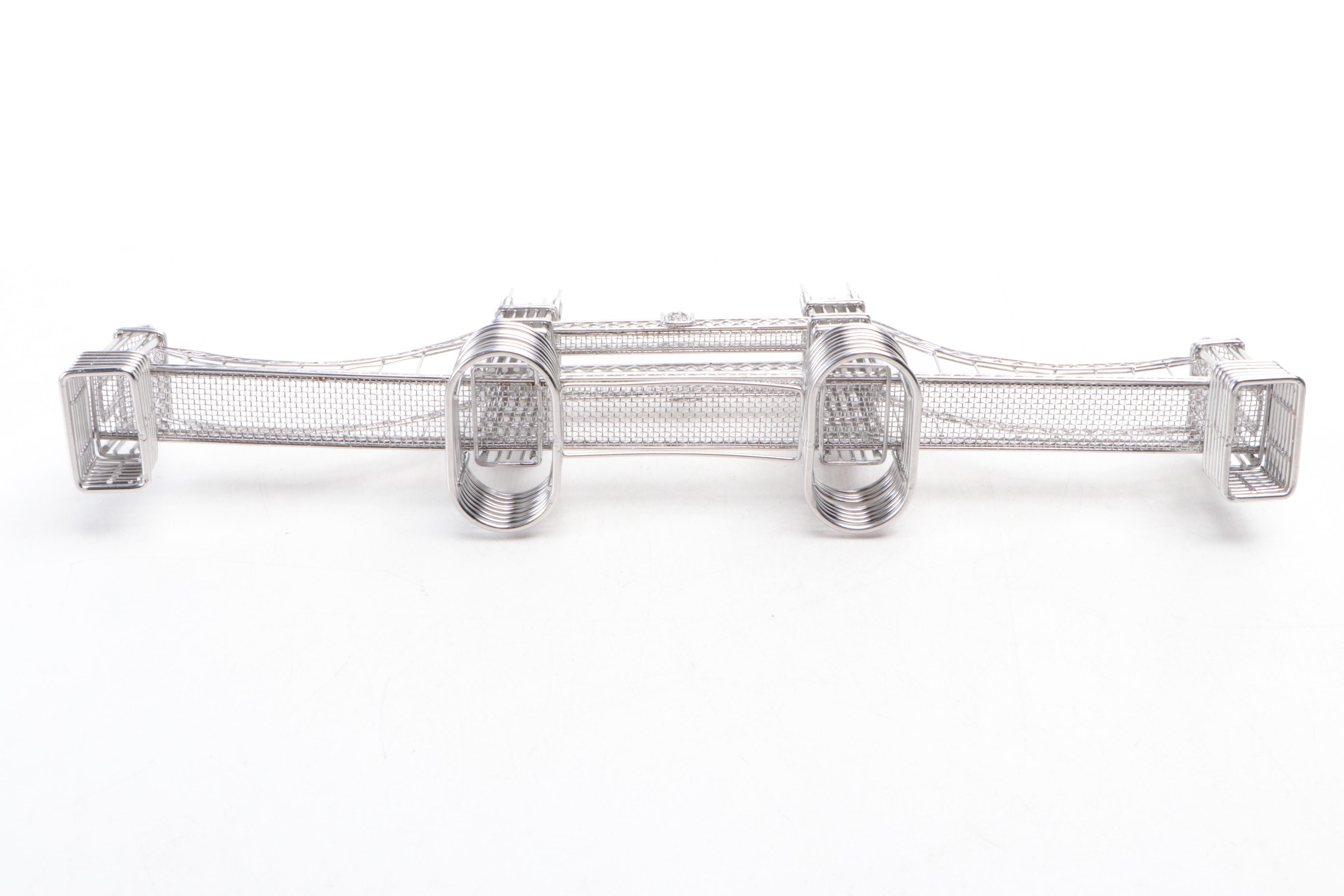 Kensington Mantel Clock, Faux Leather Box, and Metal London Tower Bridge Figure