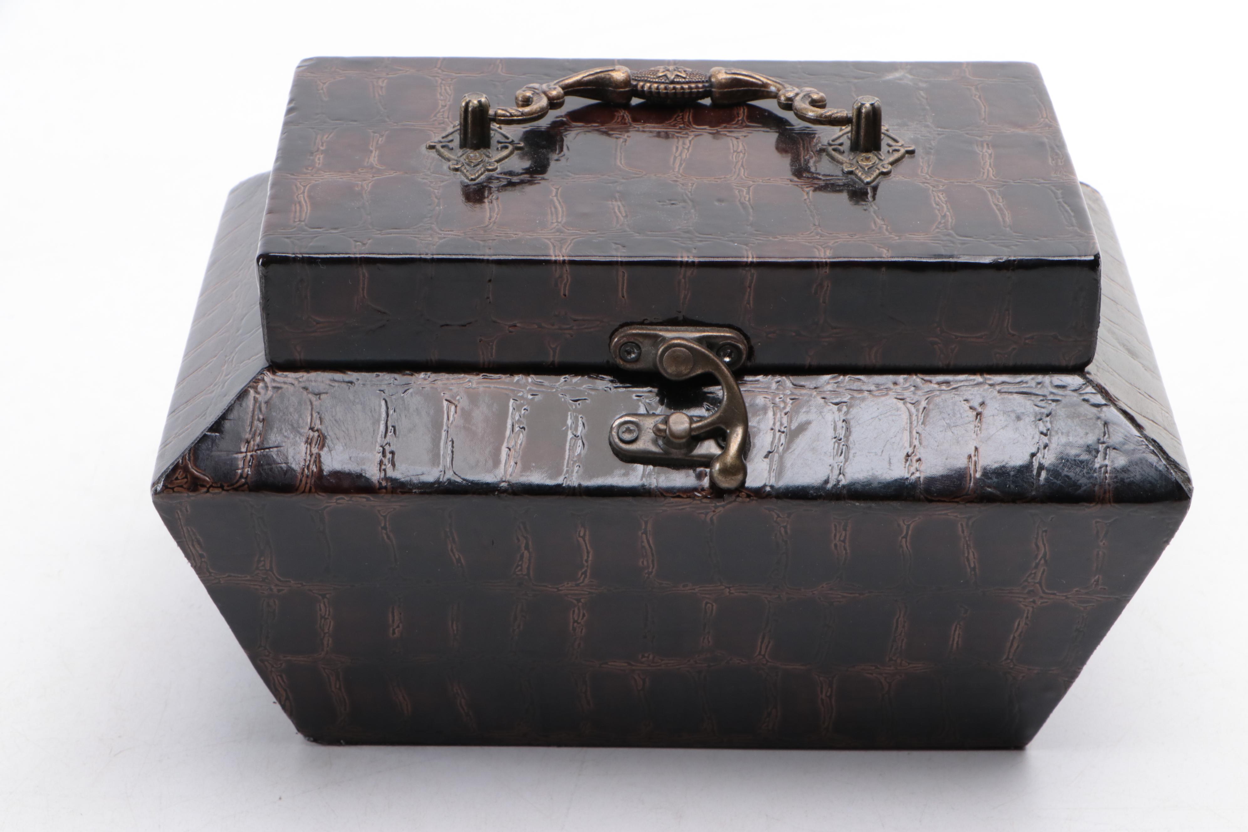 Kensington Mantel Clock, Faux Leather Box, and Metal London Tower Bridge Figure