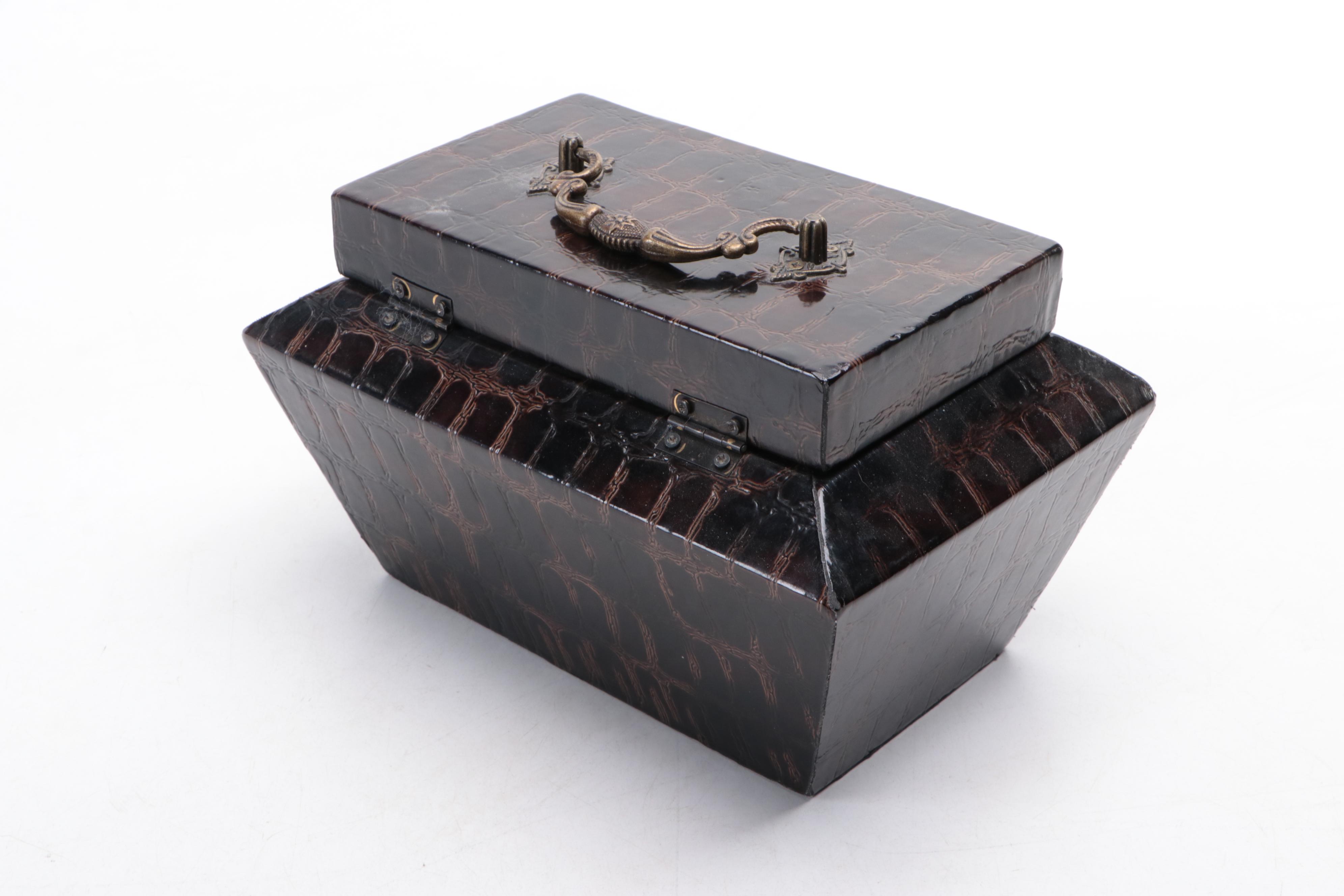 Kensington Mantel Clock, Faux Leather Box, and Metal London Tower Bridge Figure