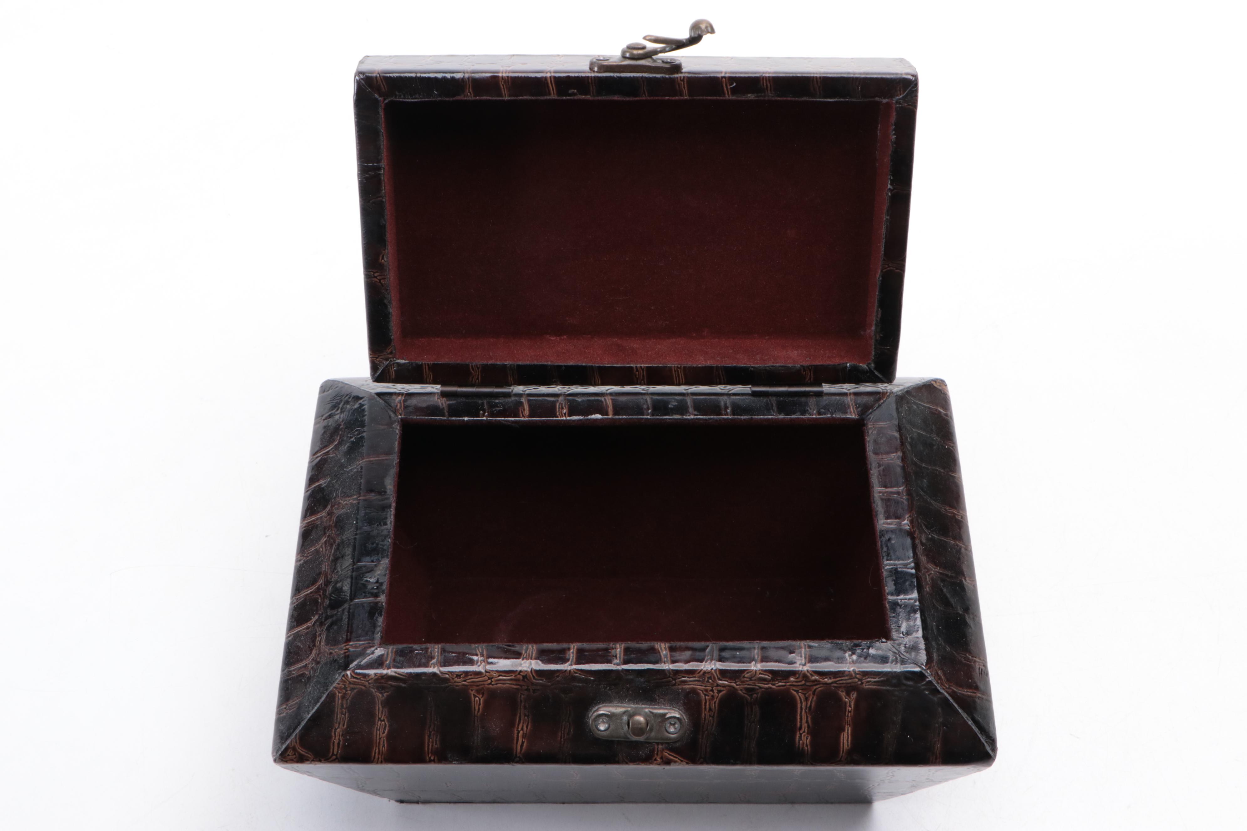 Kensington Mantel Clock, Faux Leather Box, and Metal London Tower Bridge Figure