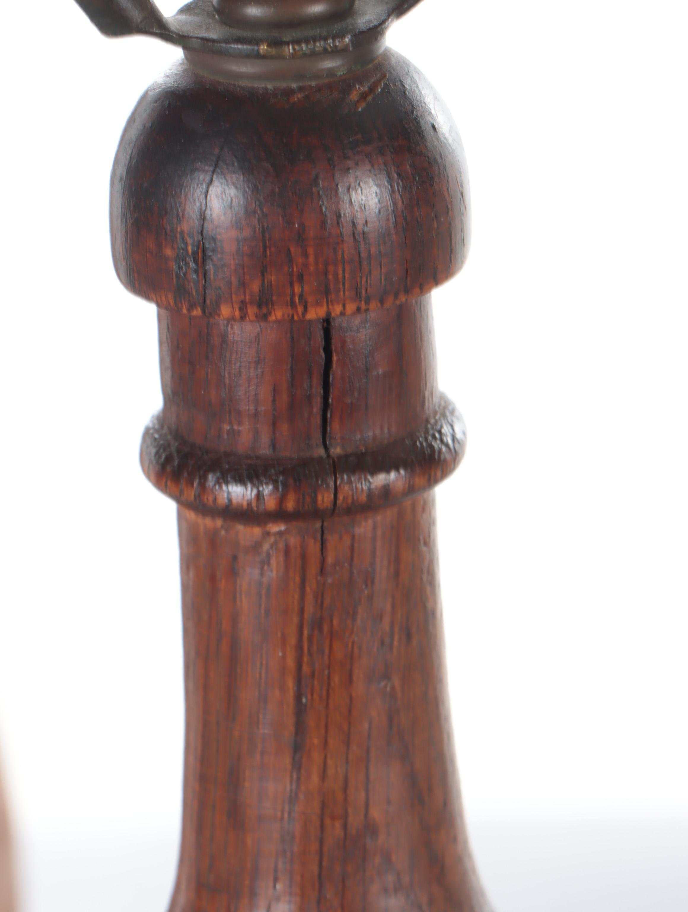 Antique Carved Wood Baluster, Carved Wood Bottle & Pottery Ewer Table Lamps