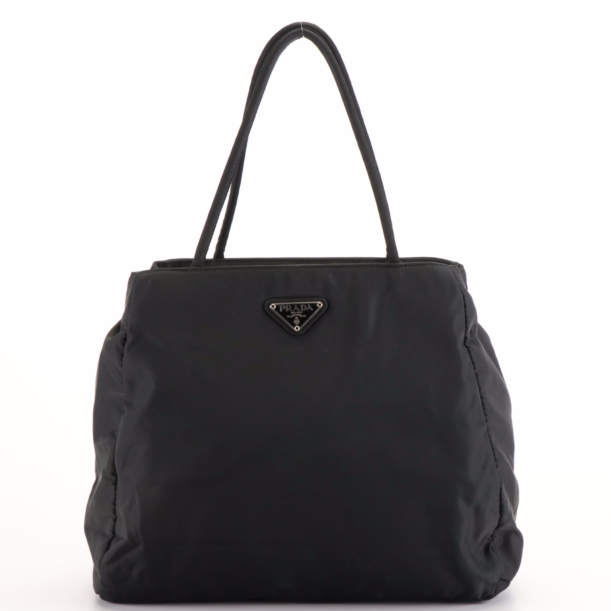 Prada Triangle Logo Tessuto Black Nylon Tote Bag