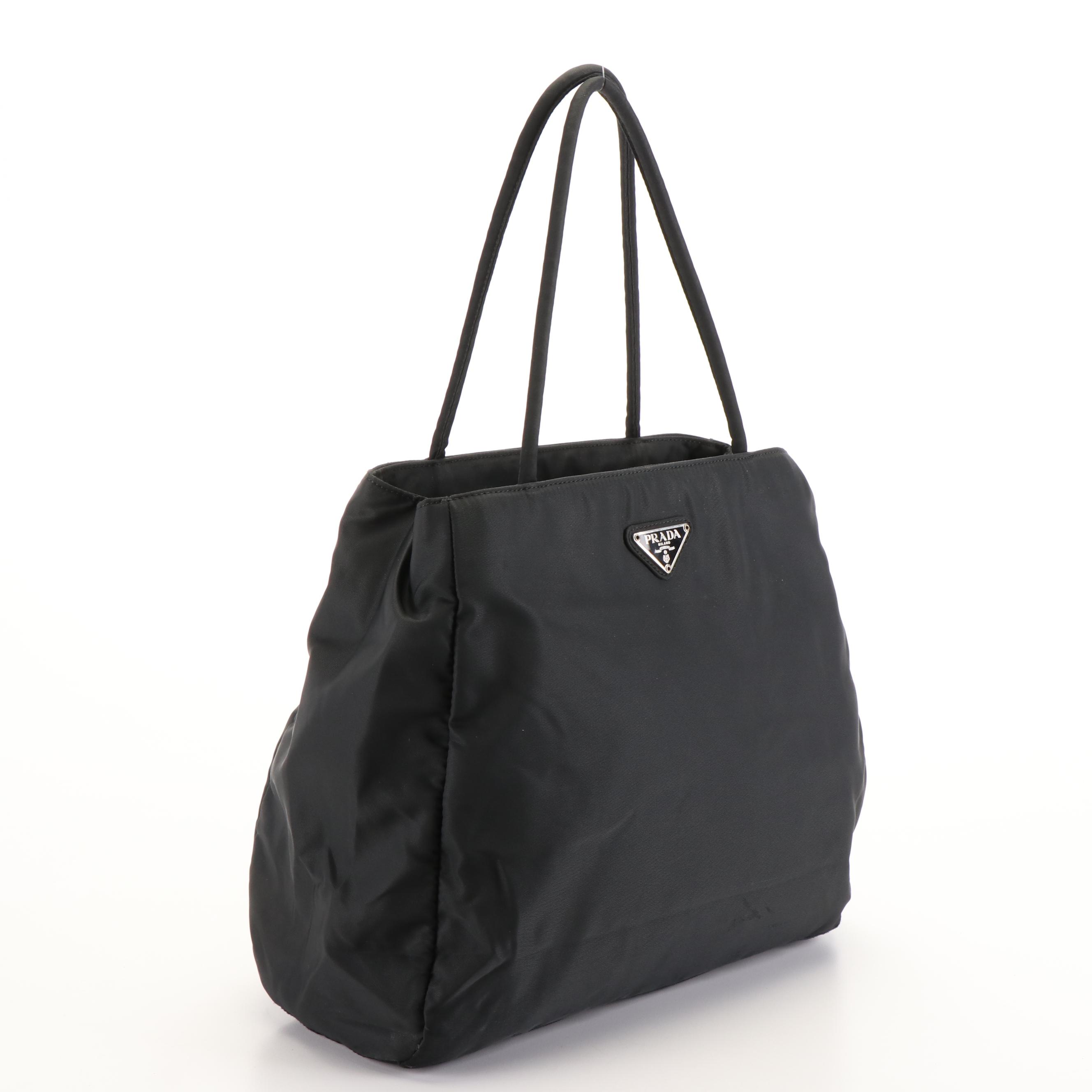 Prada Triangle Logo Tessuto Black Nylon Tote Bag