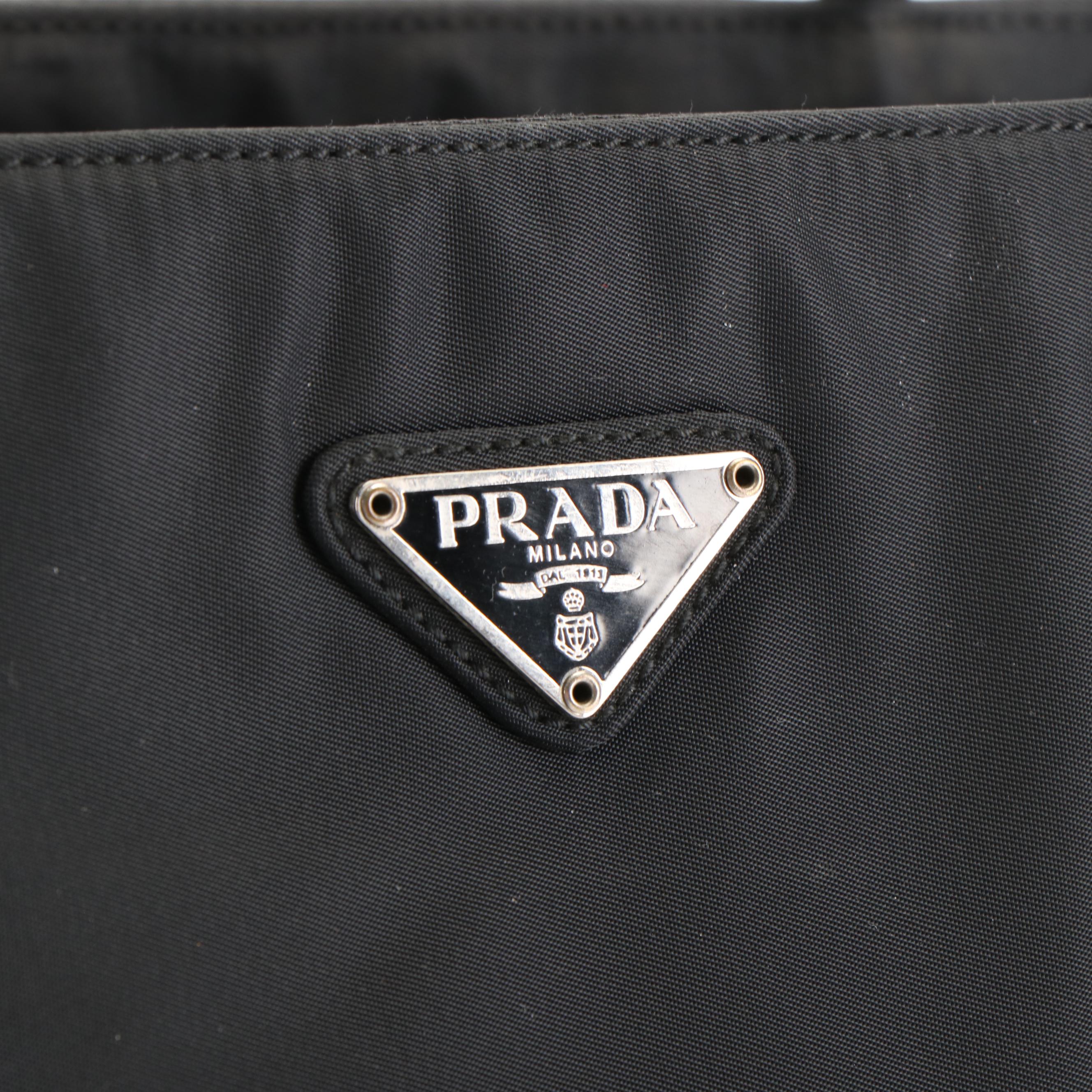 Prada Triangle Logo Tessuto Black Nylon Tote Bag