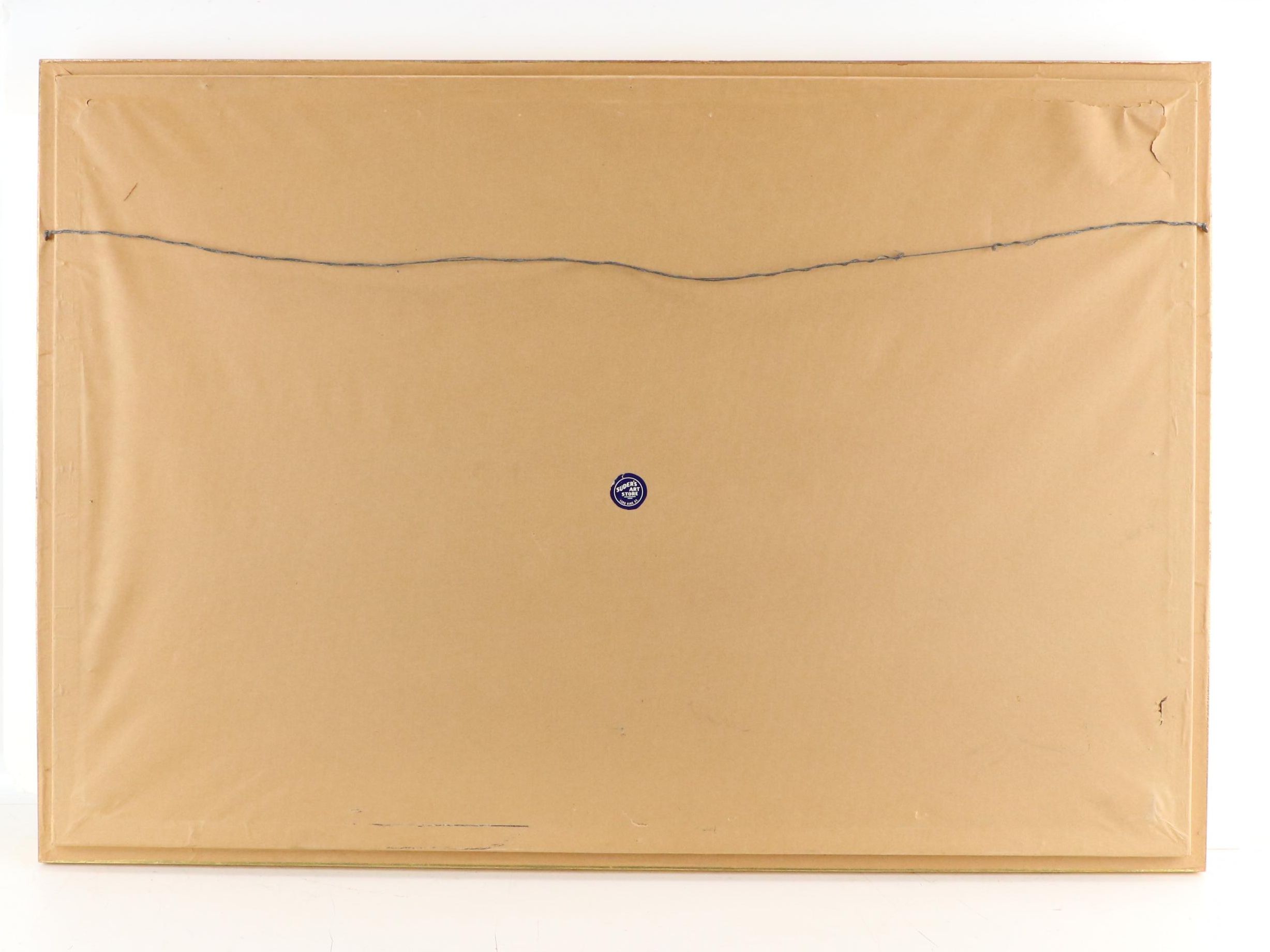 Hand-Painted Silk with Lace Trim and Ebonized Wood Folding Fan in Frame