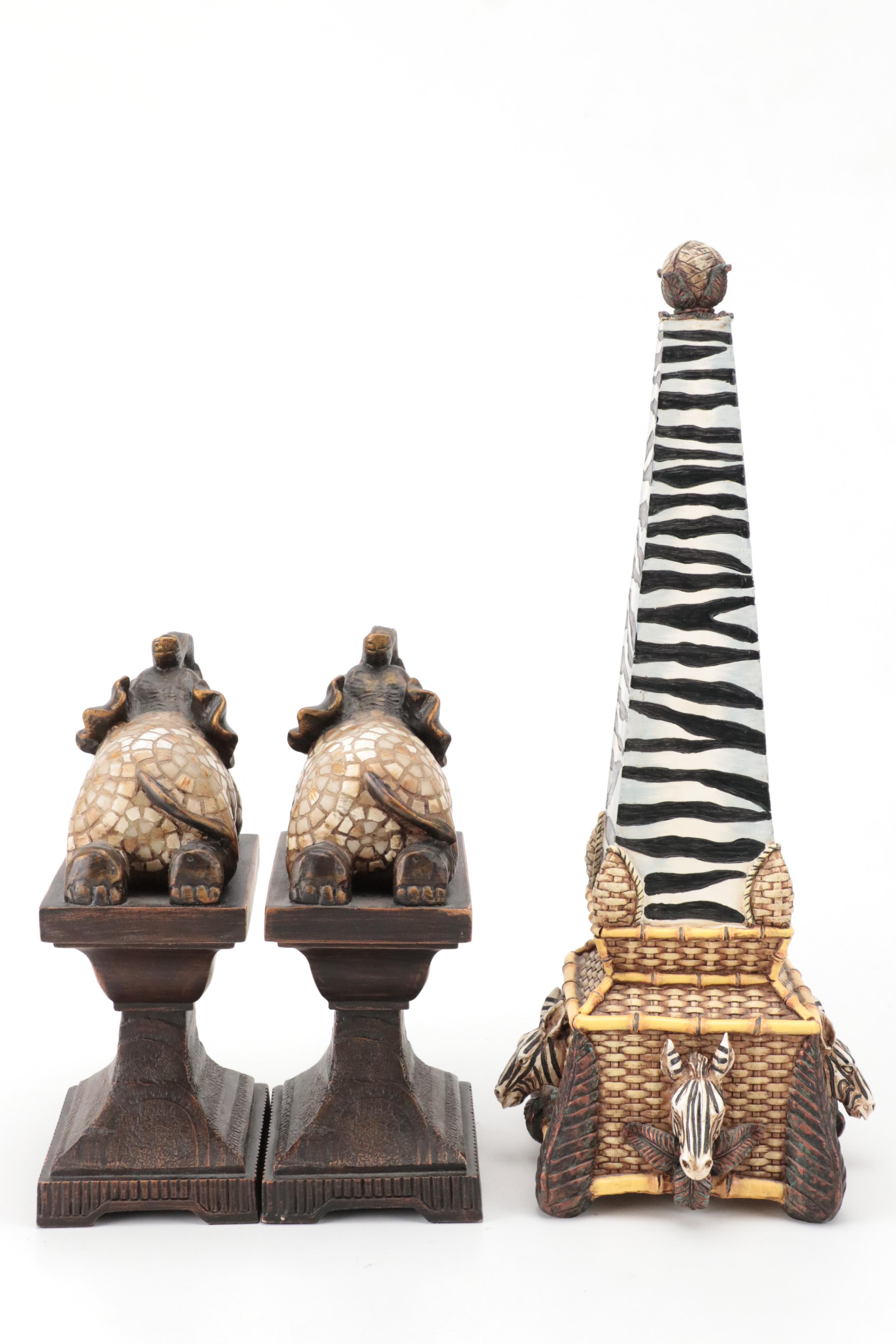 R. Vandamine Resin Plaque with Resin Elephant Figurine and More