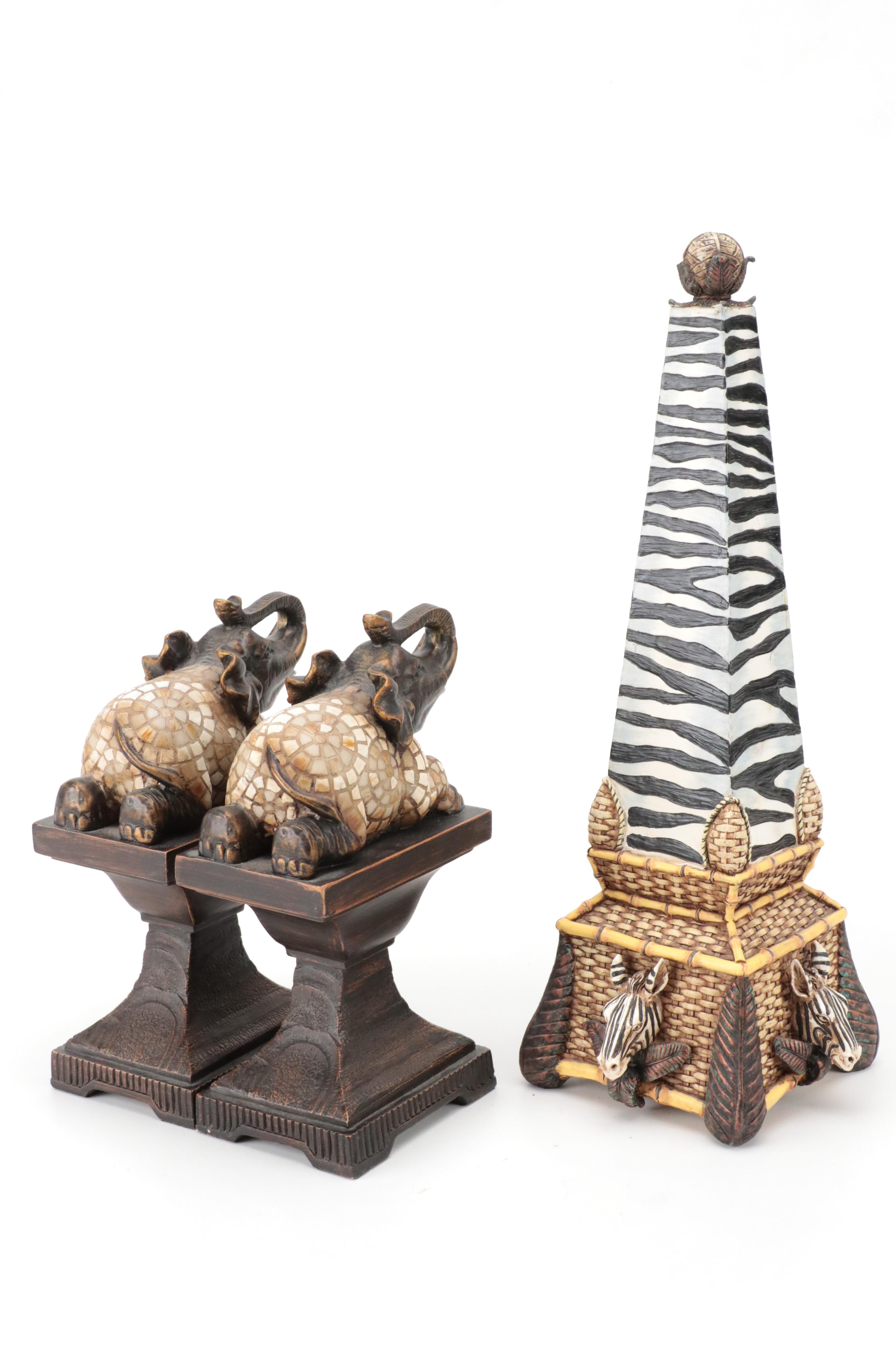 R. Vandamine Resin Plaque with Resin Elephant Figurine and More