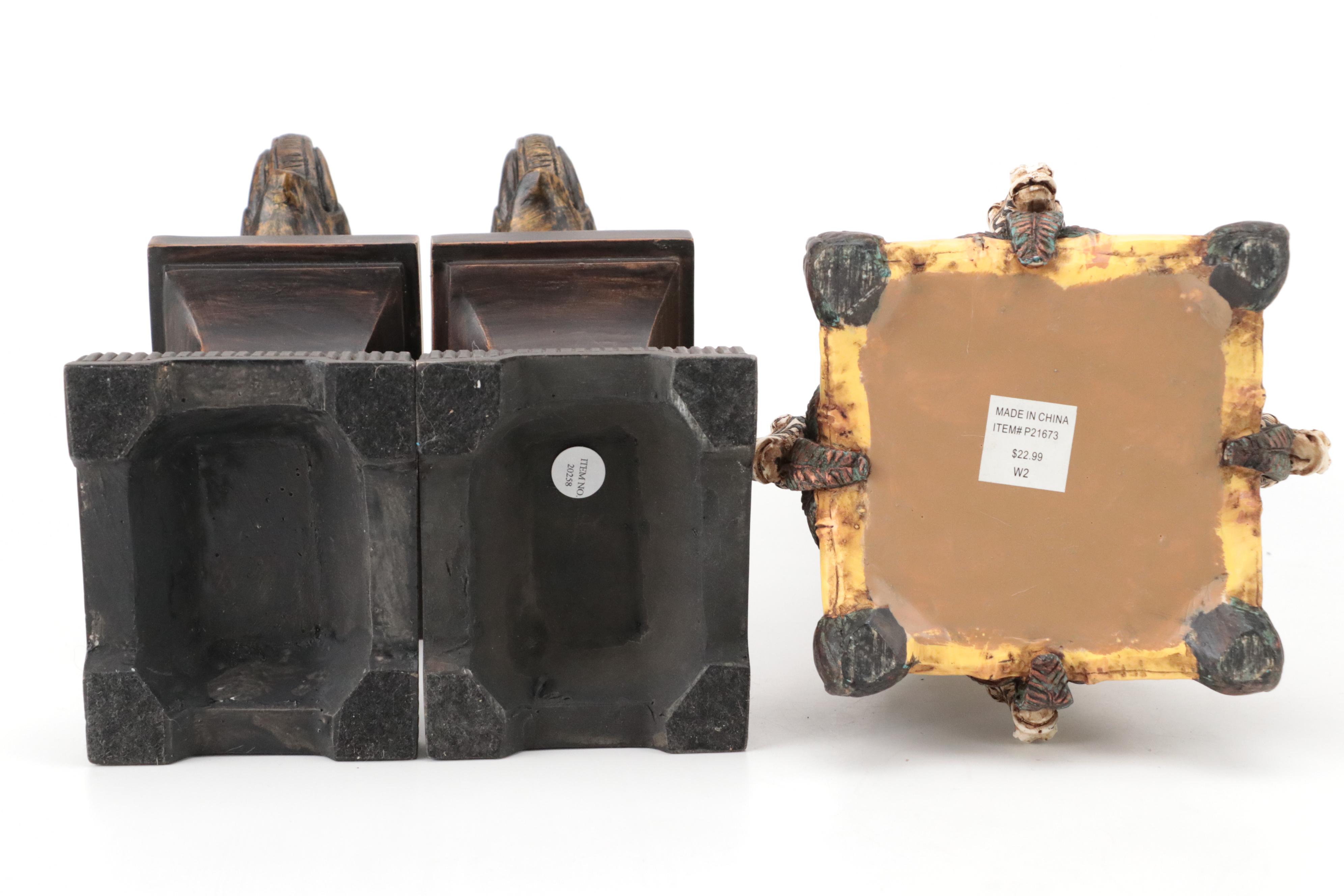 R. Vandamine Resin Plaque with Resin Elephant Figurine and More