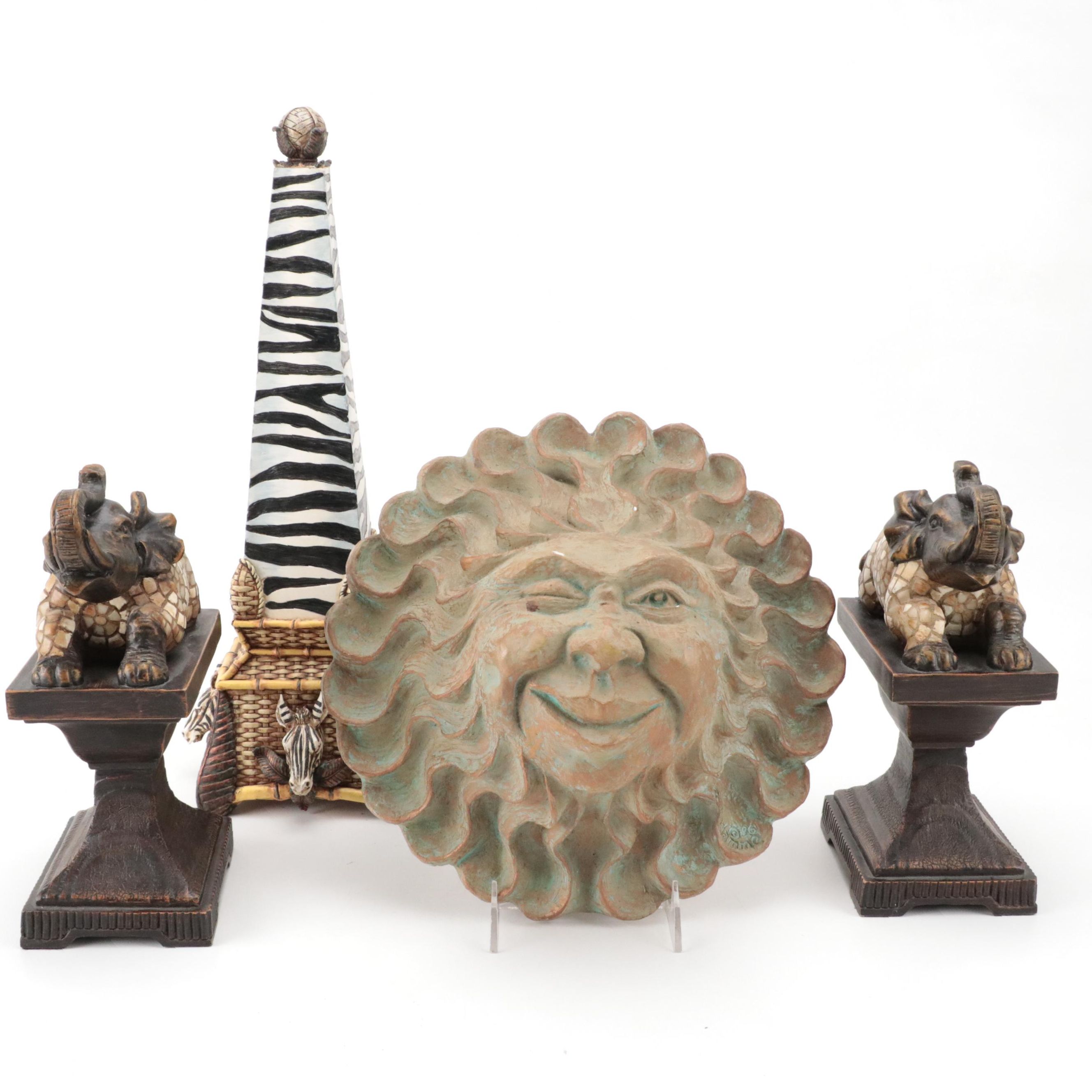 R. Vandamine Resin Plaque with Resin Elephant Figurine and More