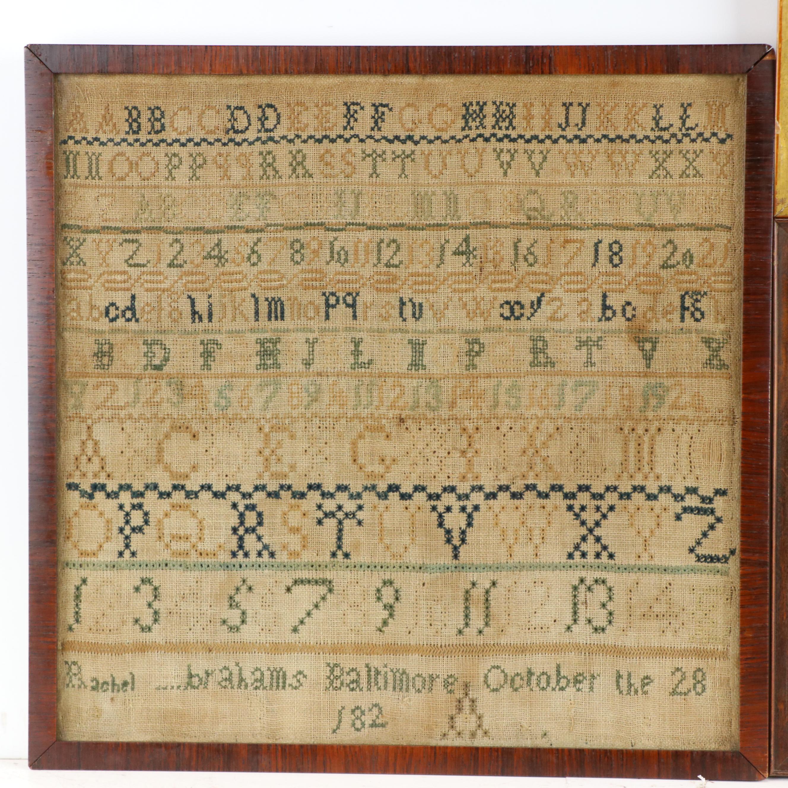 Handmade Cross-Stitch Embroidery Samplers, Early 19th Century