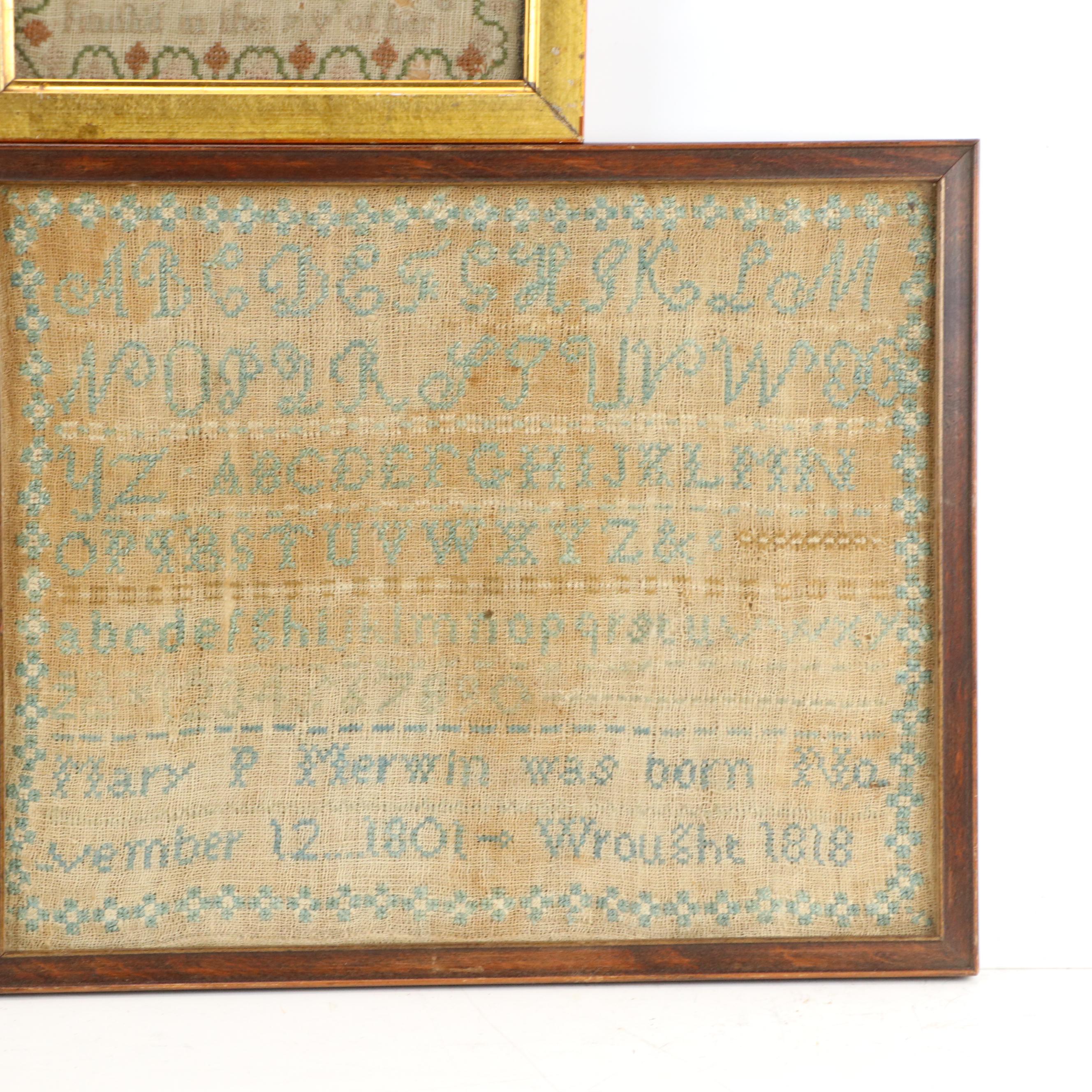 Handmade Cross-Stitch Embroidery Samplers, Early 19th Century