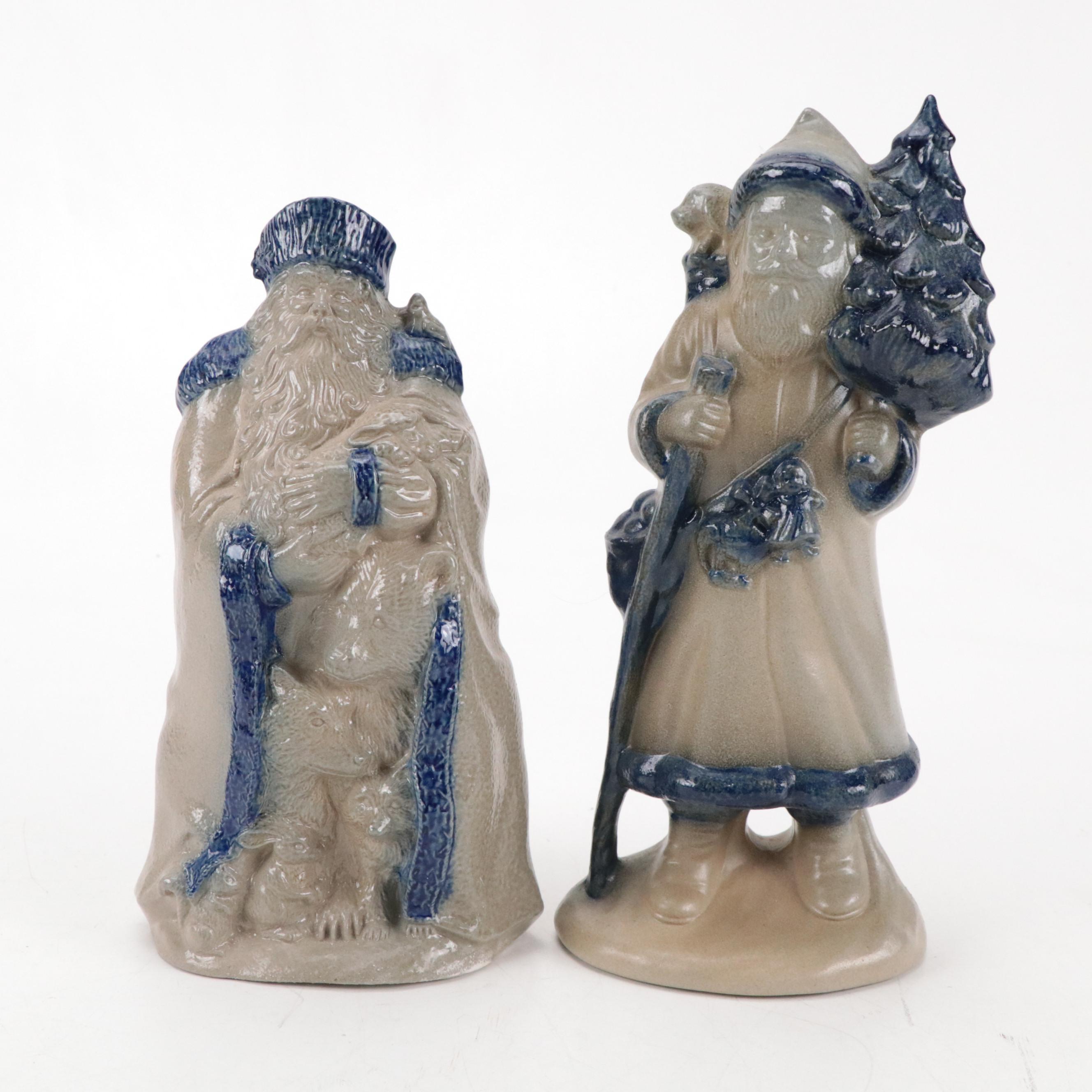 Cooksburg Pottery Salt-Glazed Stoneware Santa Figurines, Late 20th Century