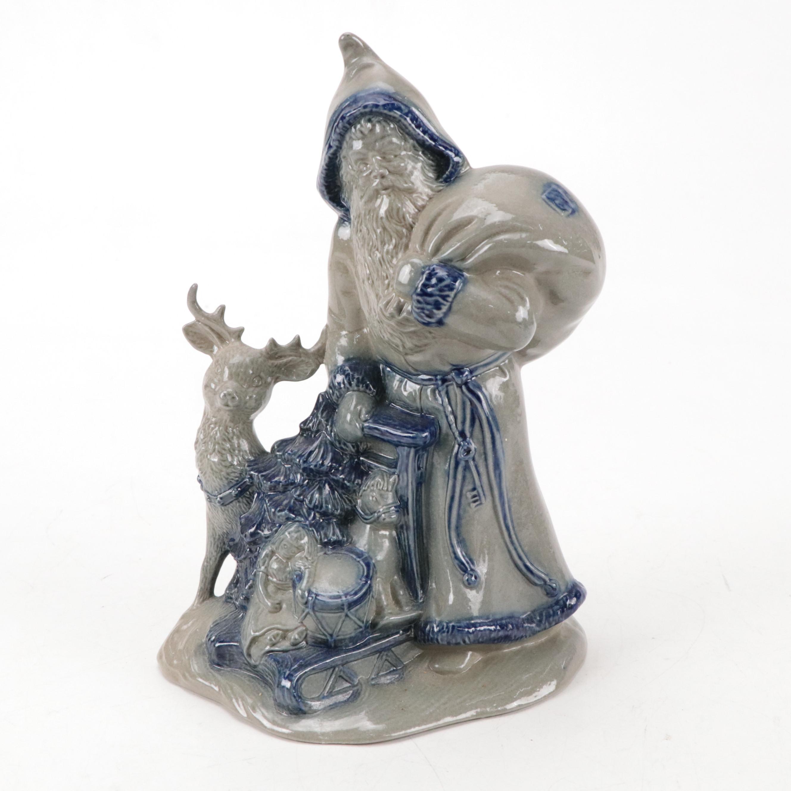 Cooksburg Pottery Salt-Glazed Stoneware Santa Figurines, Late 20th Century