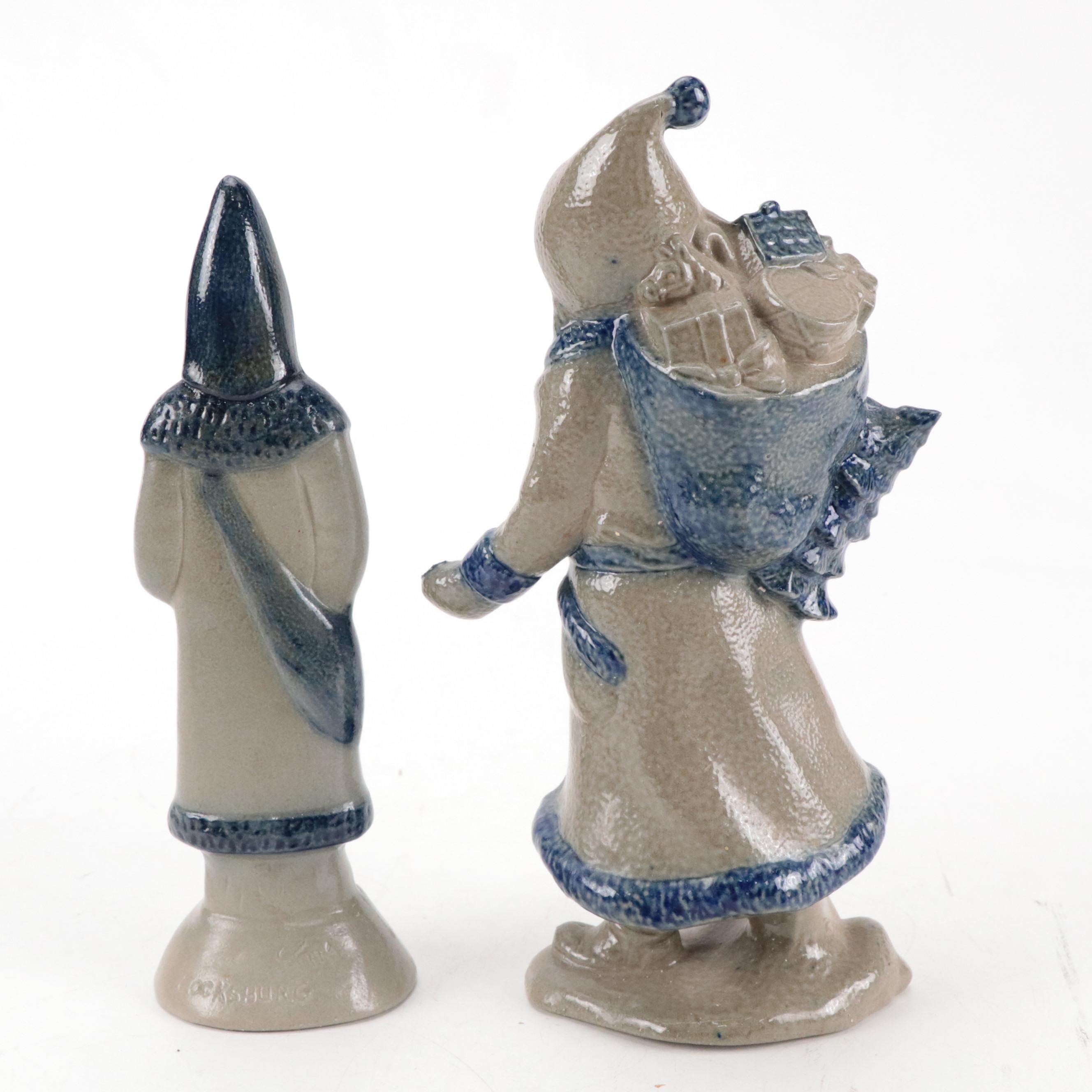 Cooksburg Pottery Salt-Glazed Stoneware Santa Figurines, Late 20th Century