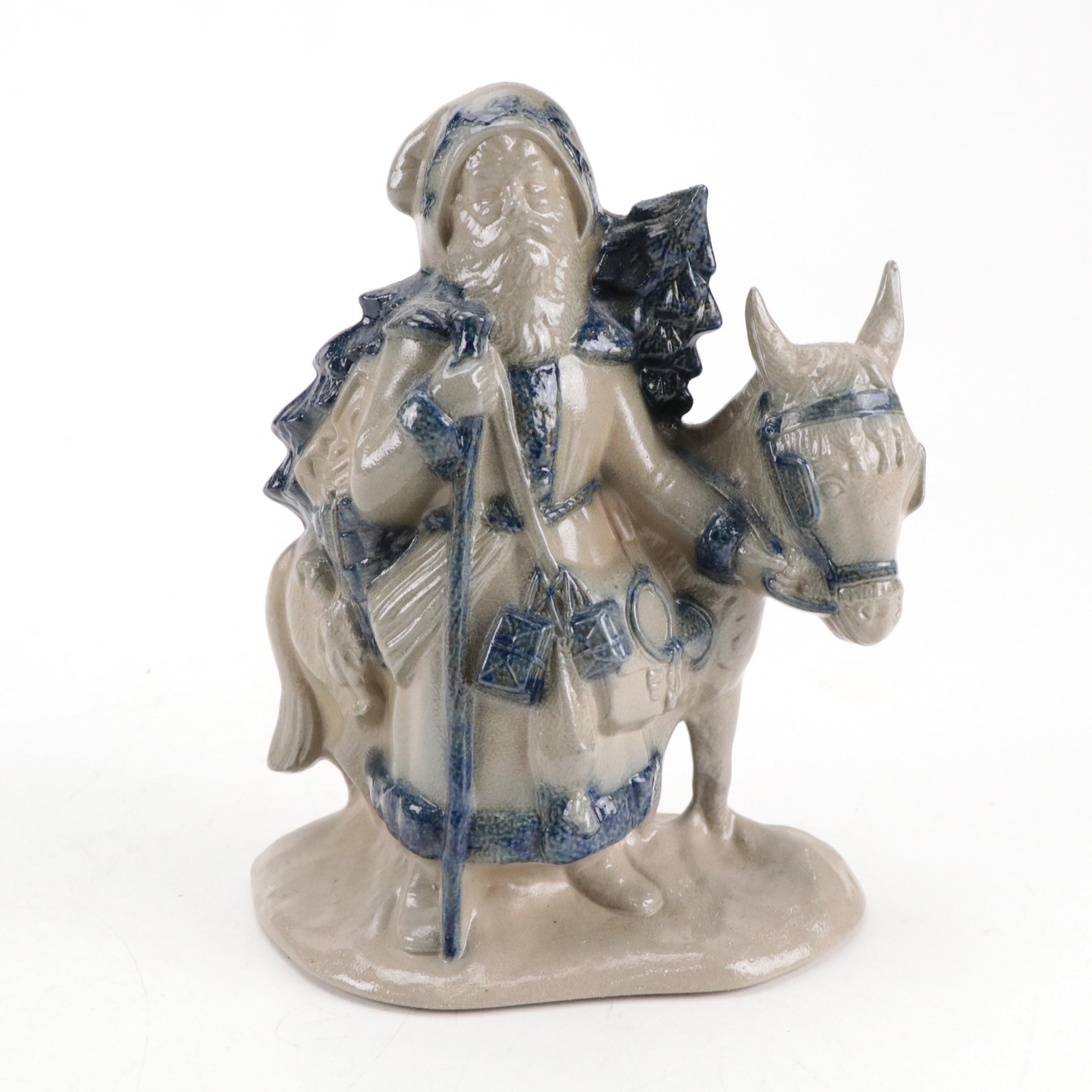 Cooksburg Pottery Salt-Glazed Stoneware Santa Figurines, Late 20th Century