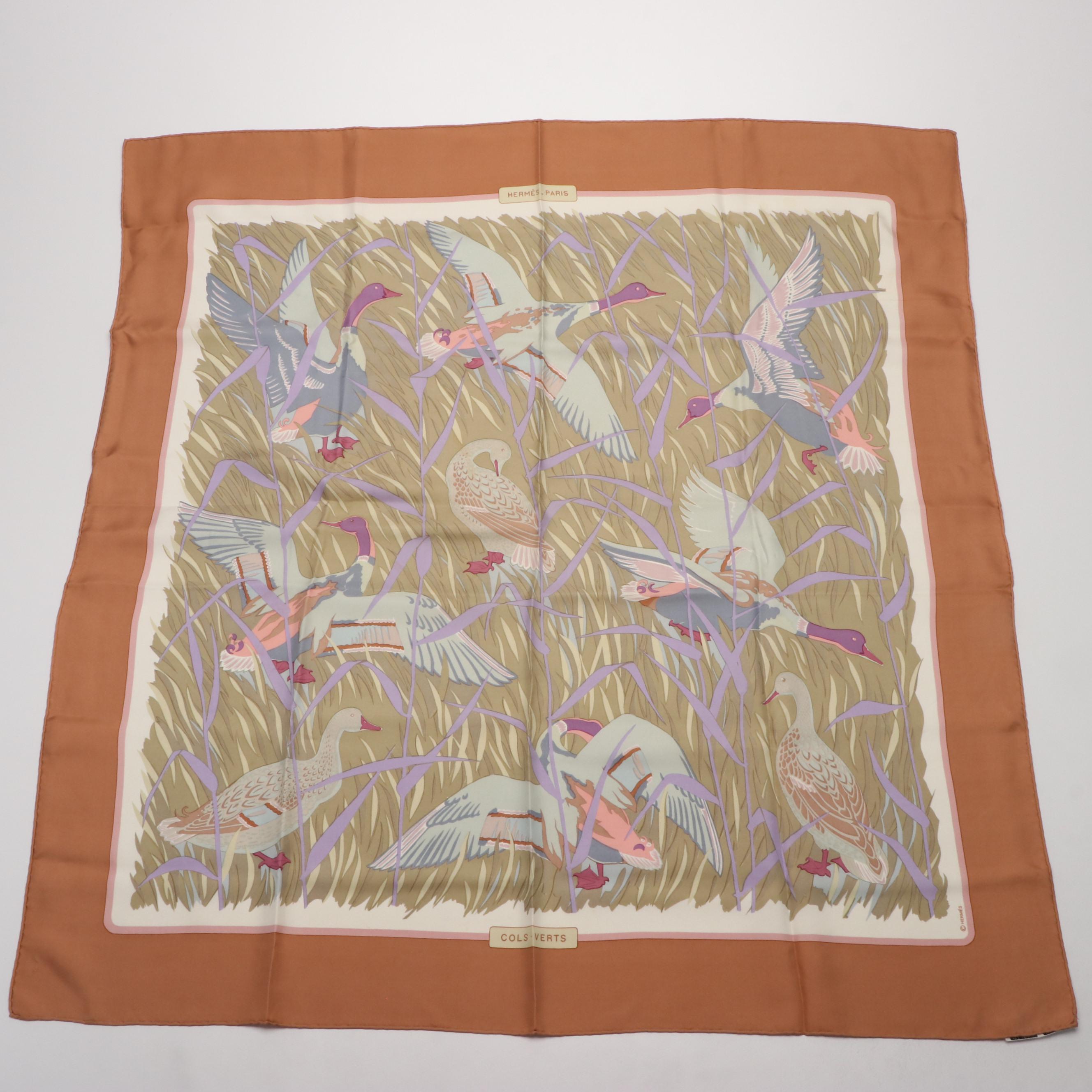 Hermès "Cols - Verts" Silk Twill Scarf 90 with Box