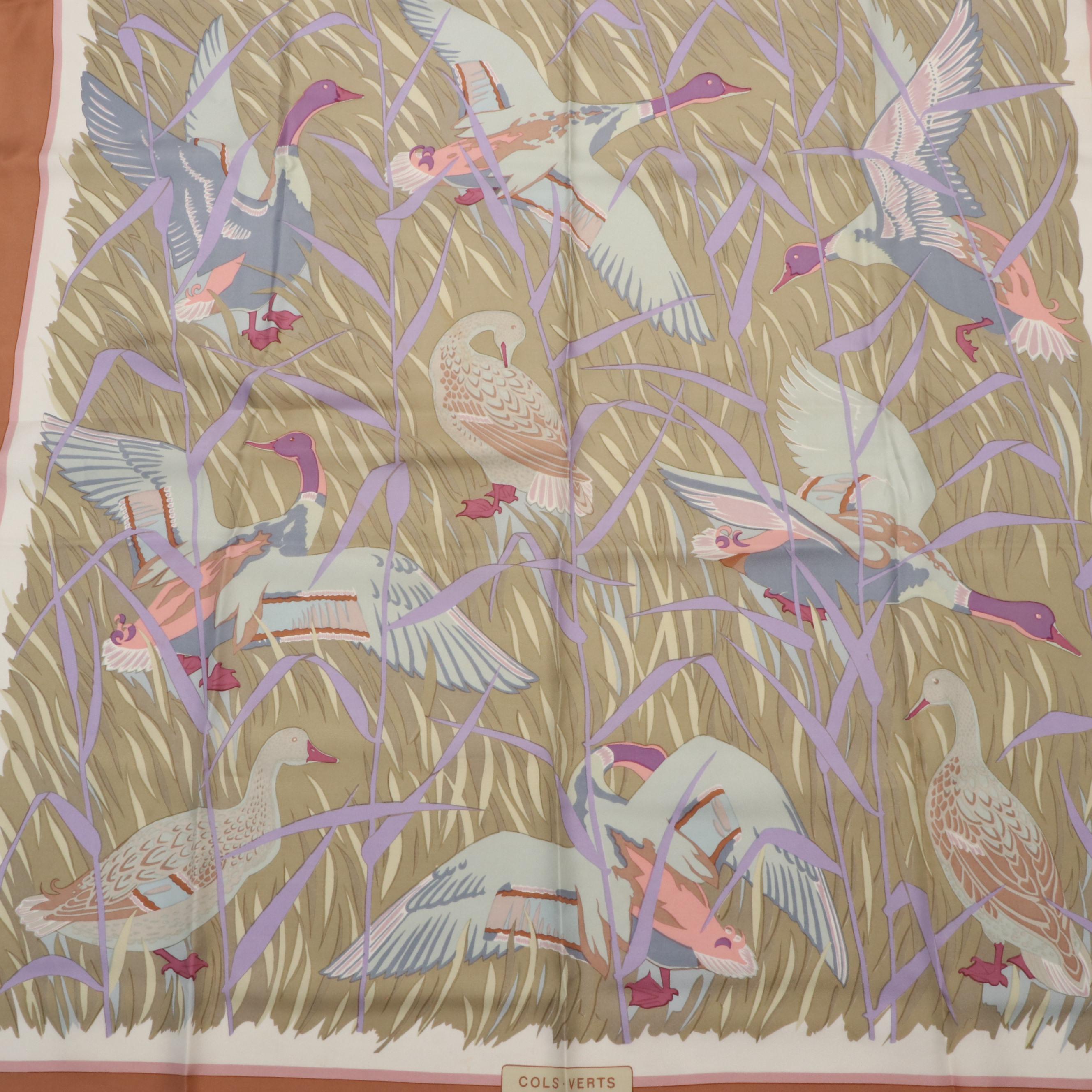 Hermès "Cols - Verts" Silk Twill Scarf 90 with Box