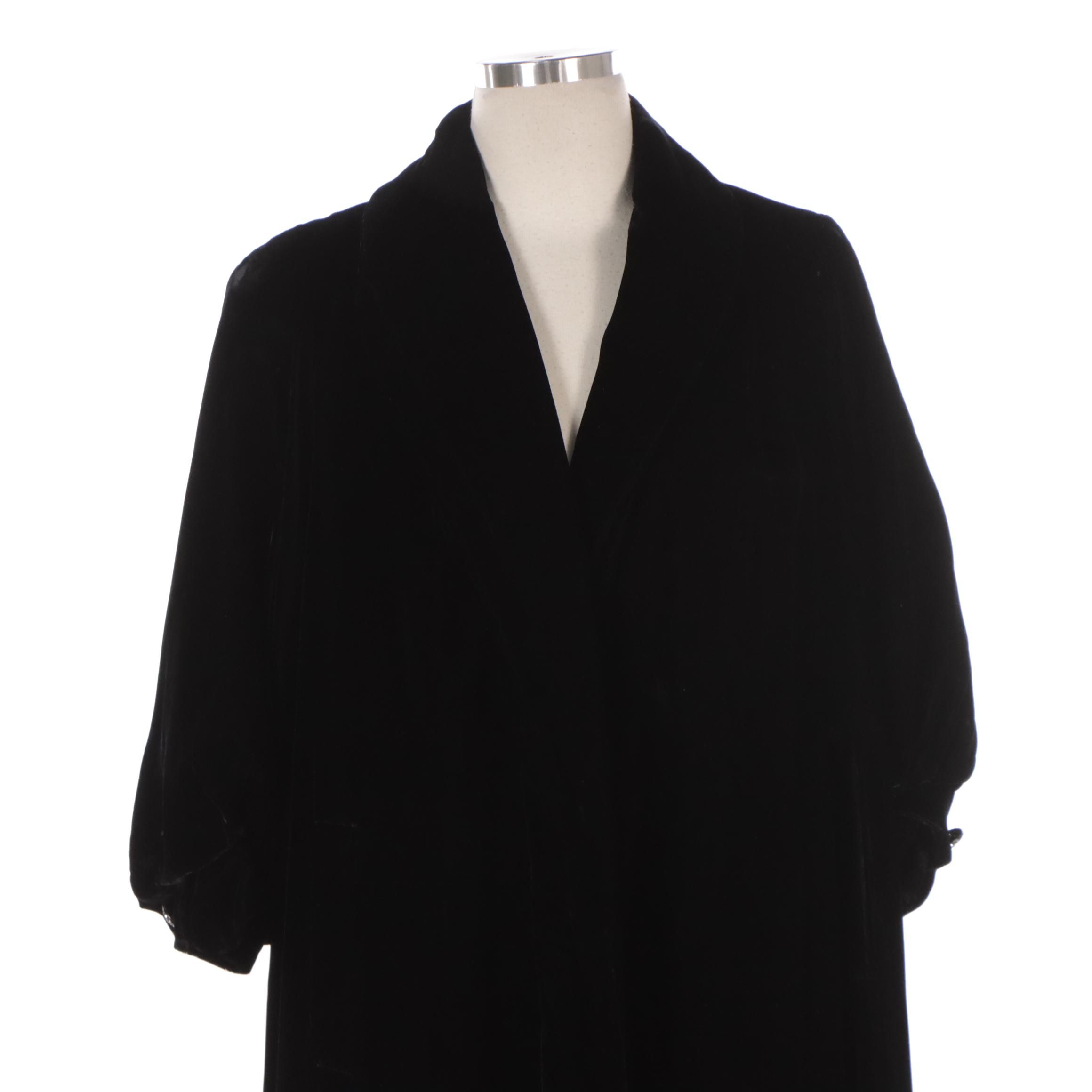 Deep Blue Quilted Velour Housecoat, Other Black Velvet Open-Front Long Coat