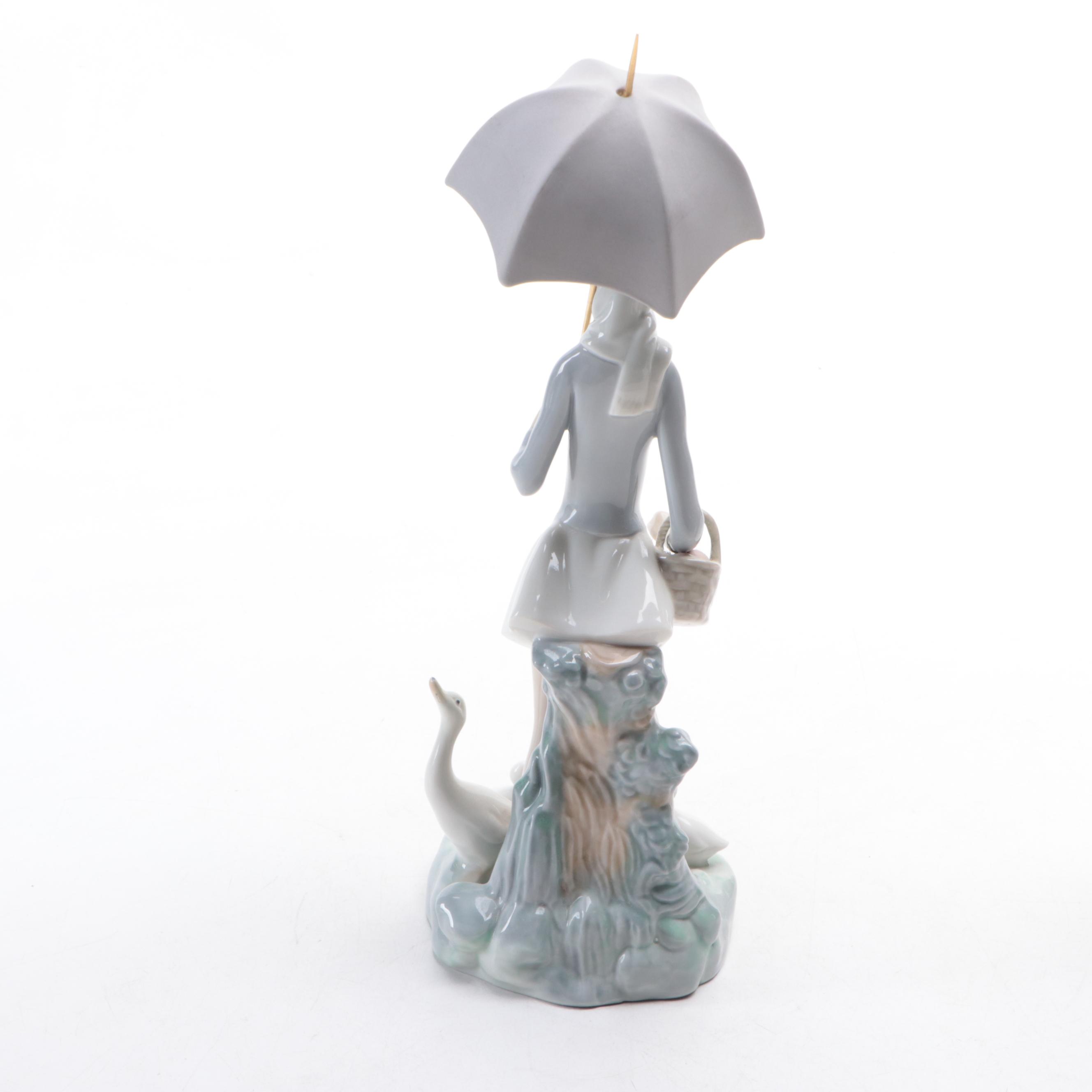 Lladró "Girl with Umbrella" and "Naughty Girl with Straw Hat" Figurines