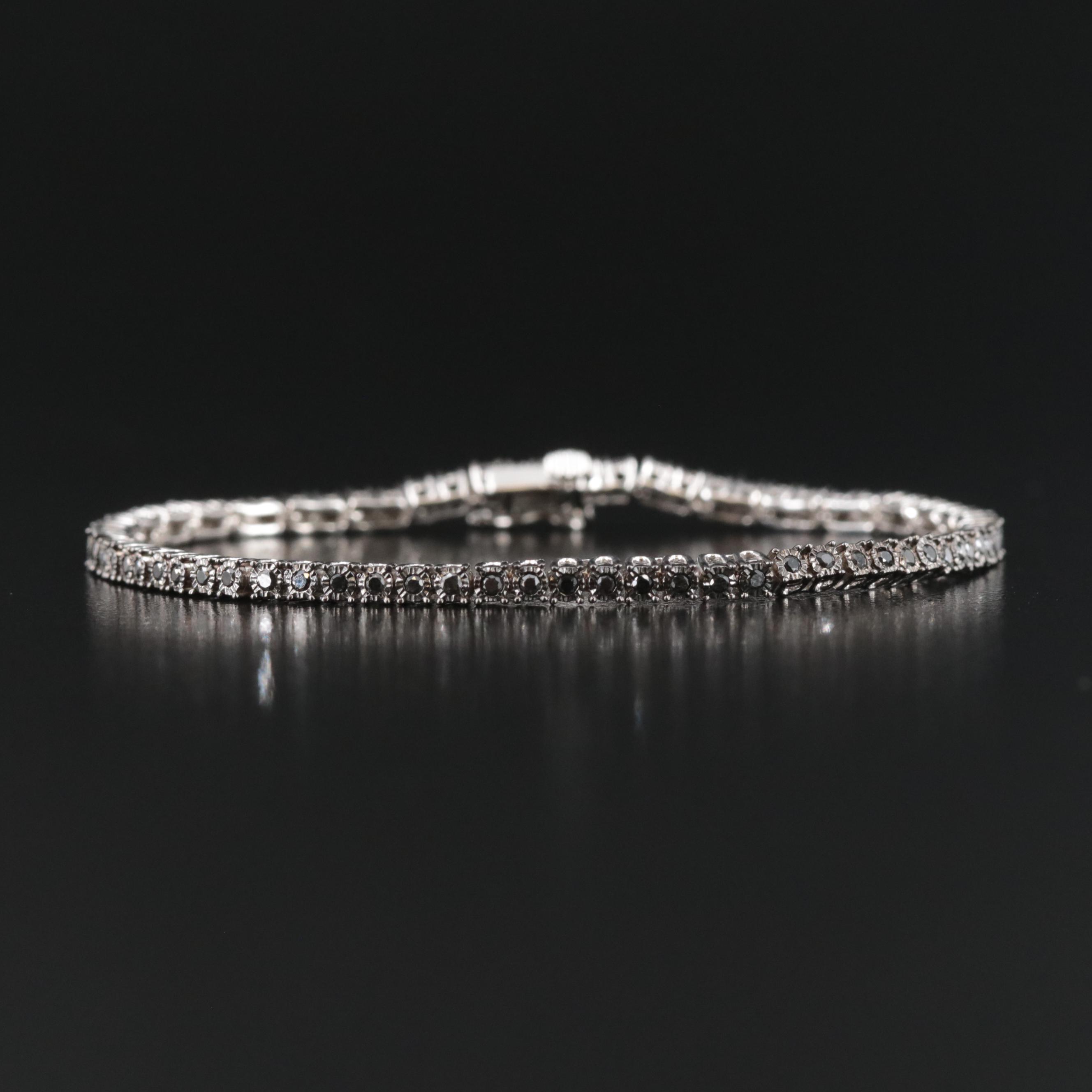 Sterling Fancy Black Diamond Line Bracelet