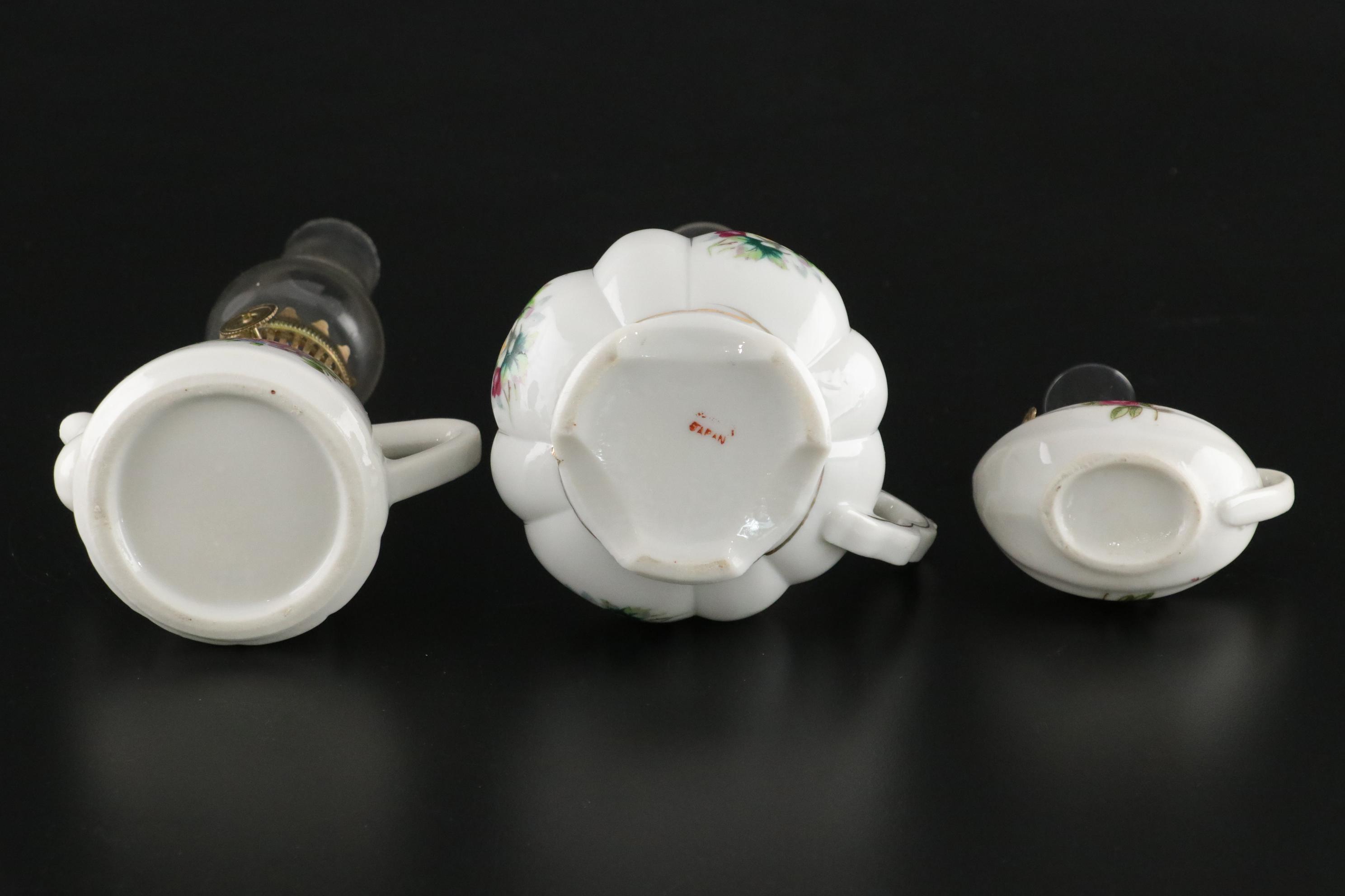 Floral Decorated Miniature Oil Lamp Collection, Early to Mid 20th Century