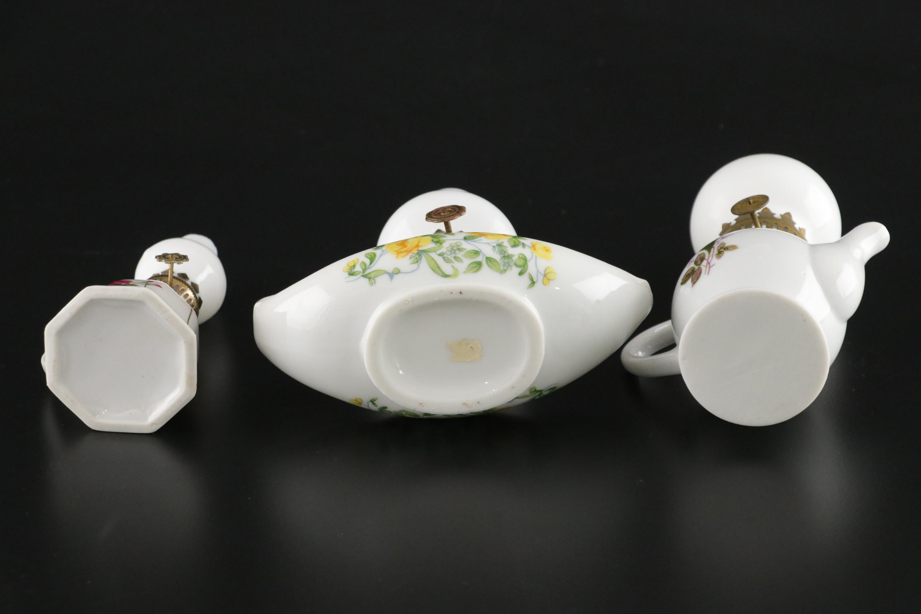 Floral Decorated Miniature Oil Lamp Collection, Early to Mid 20th Century