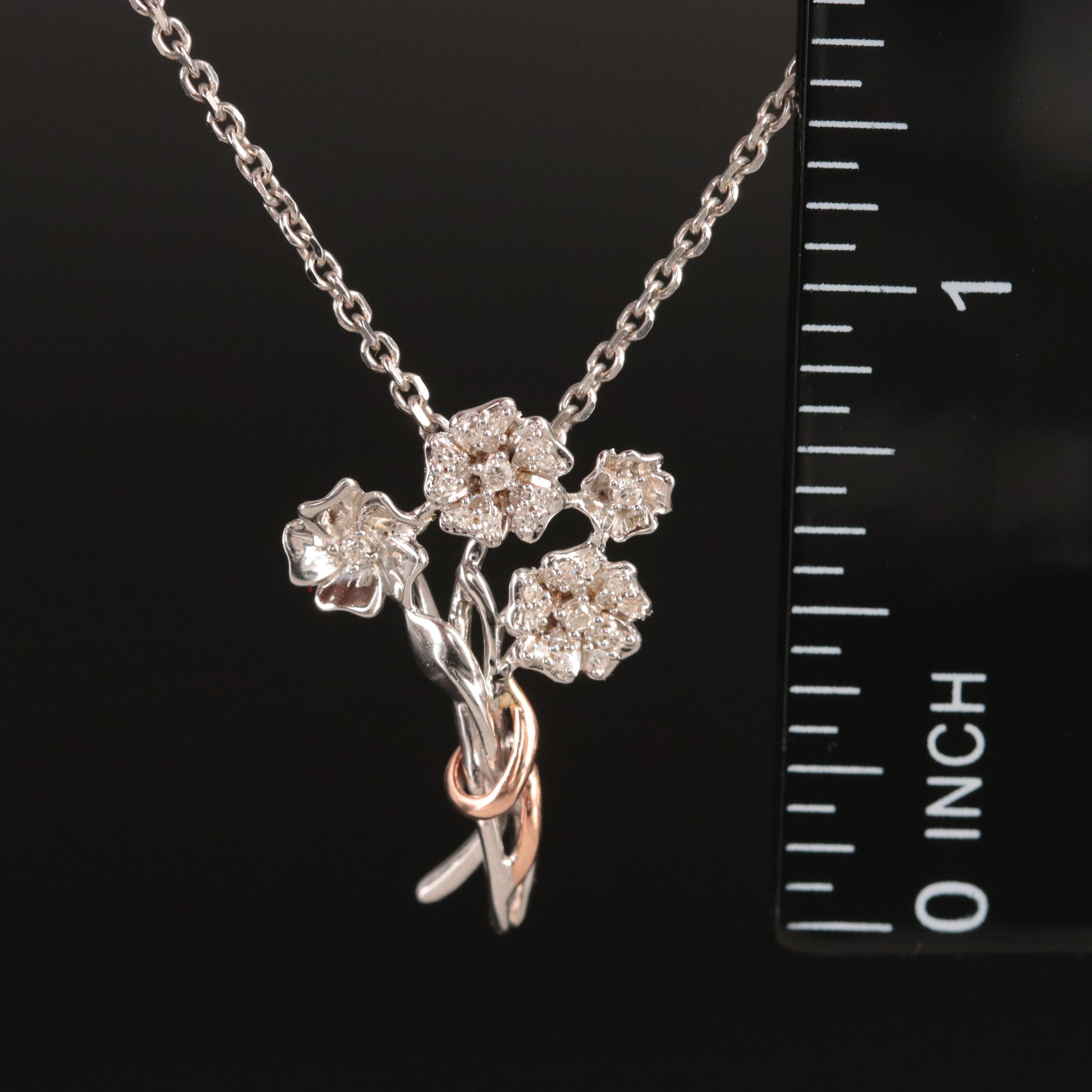 Hallmark Sterling Diamond Bouquet Pendant Necklace with Rose Gold Accent