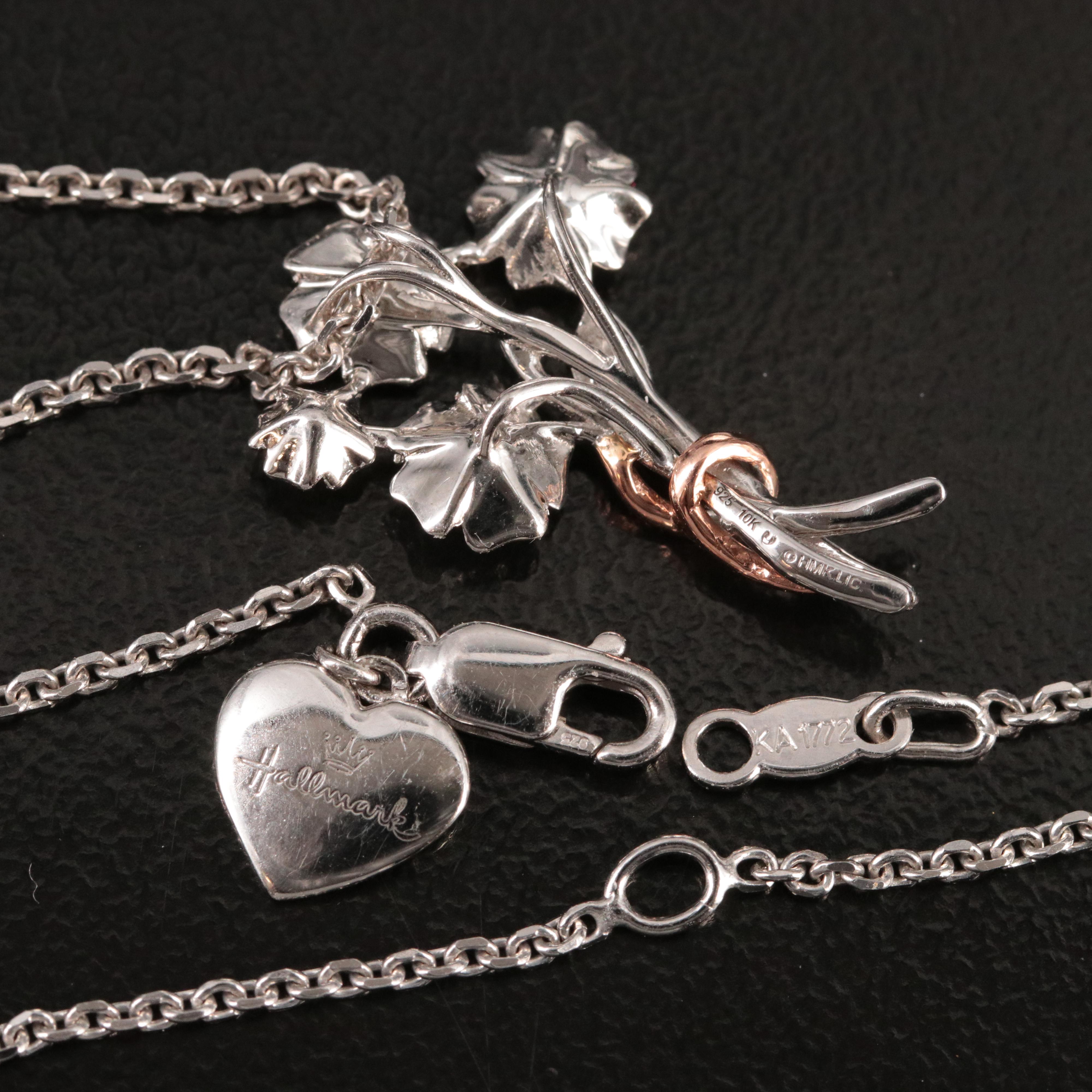 Hallmark Sterling Diamond Bouquet Pendant Necklace with Rose Gold Accent