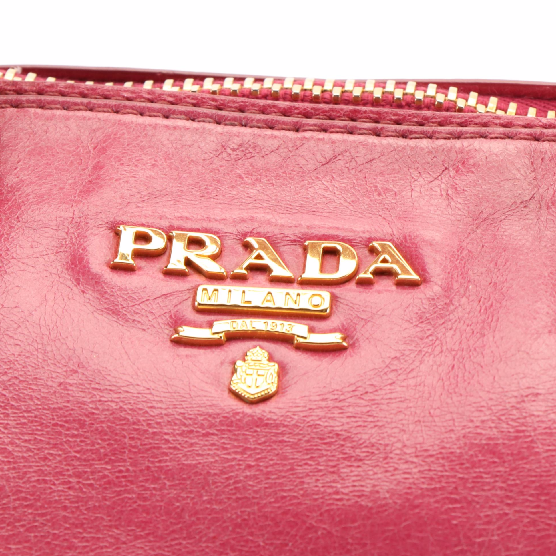 Prada East/West Bauletto Bag in Pink Vitello Shine Leather