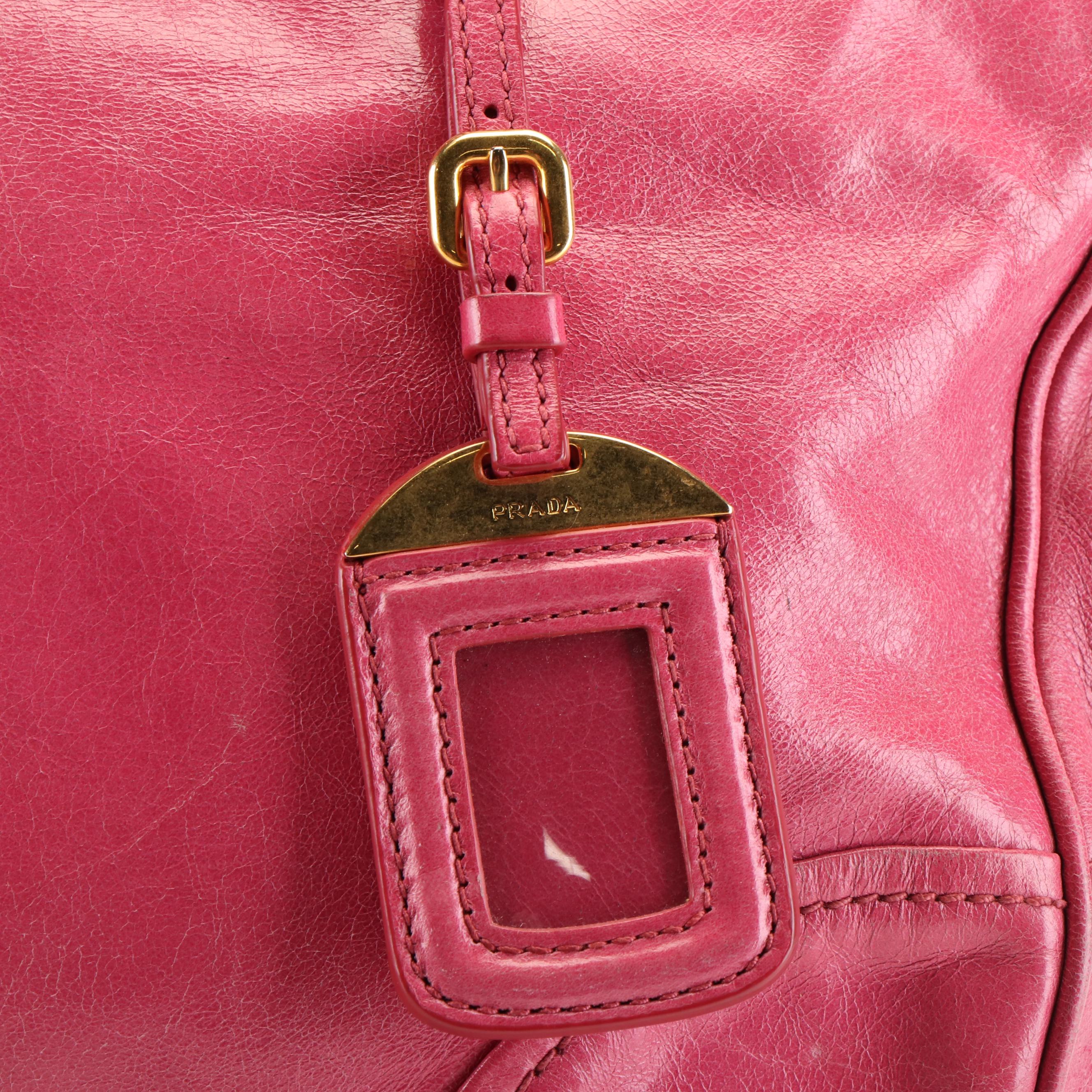 Prada East/West Bauletto Bag in Pink Vitello Shine Leather