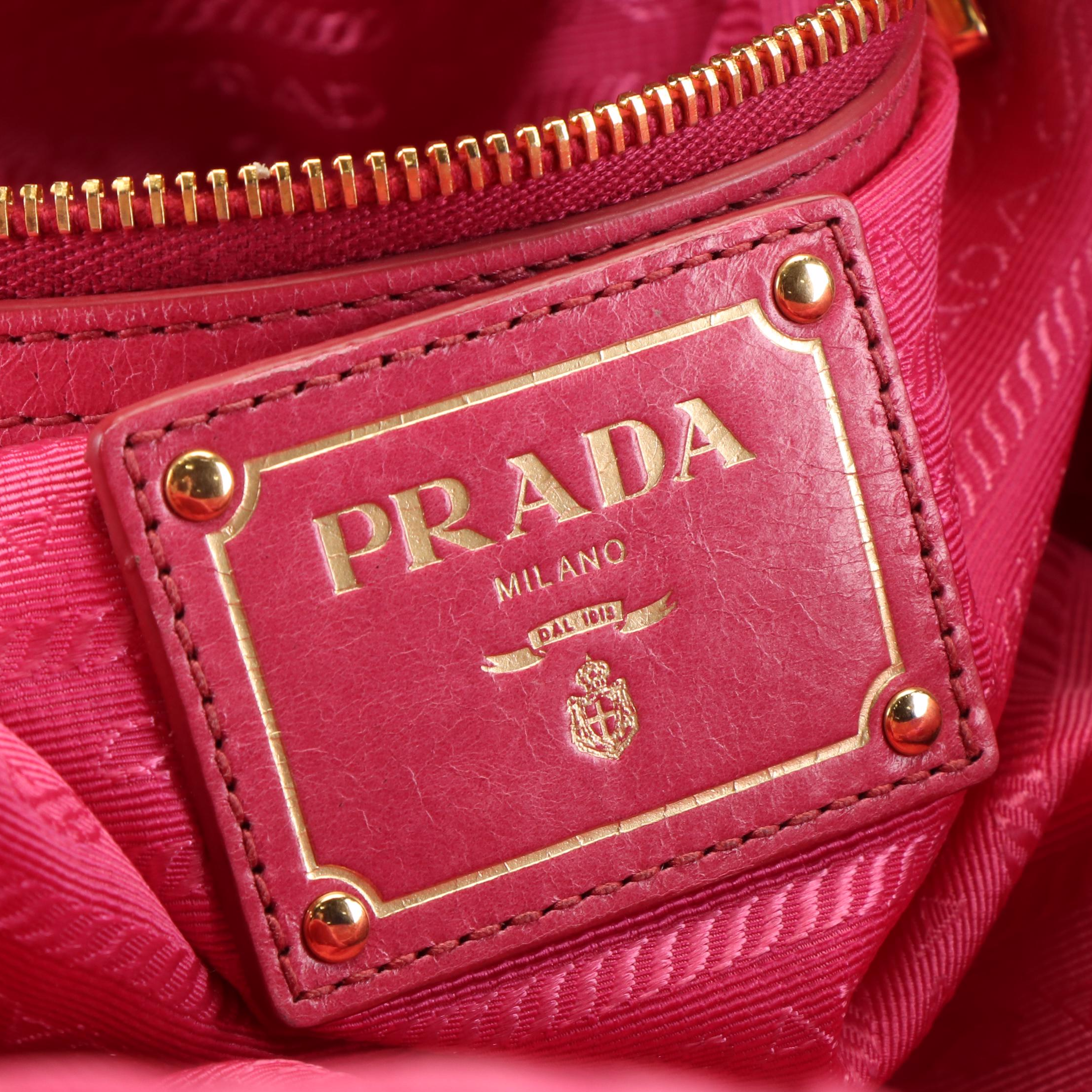 Prada East/West Bauletto Bag in Pink Vitello Shine Leather