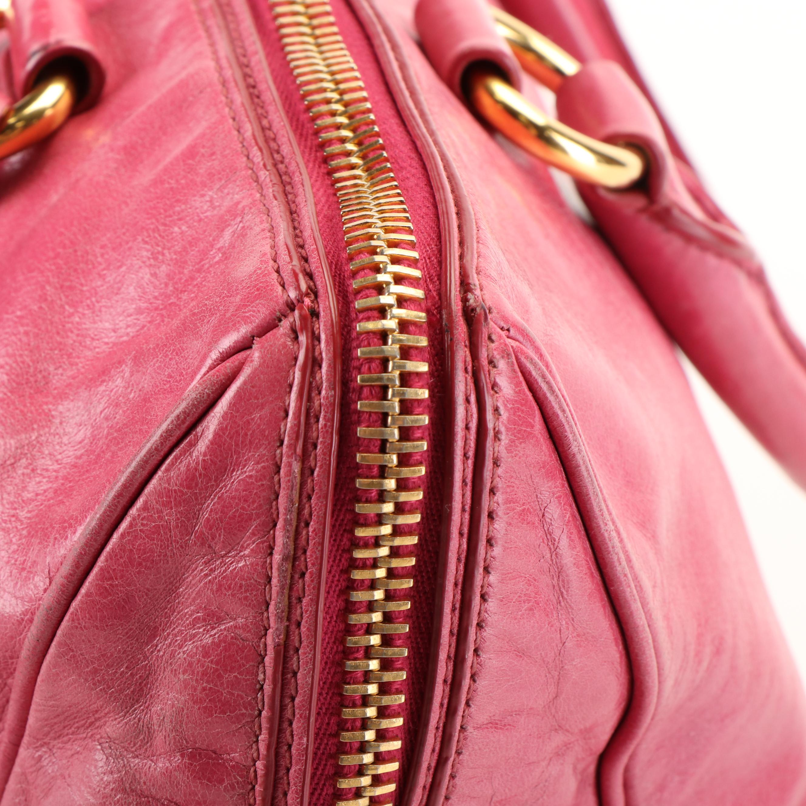 Prada East/West Bauletto Bag in Pink Vitello Shine Leather