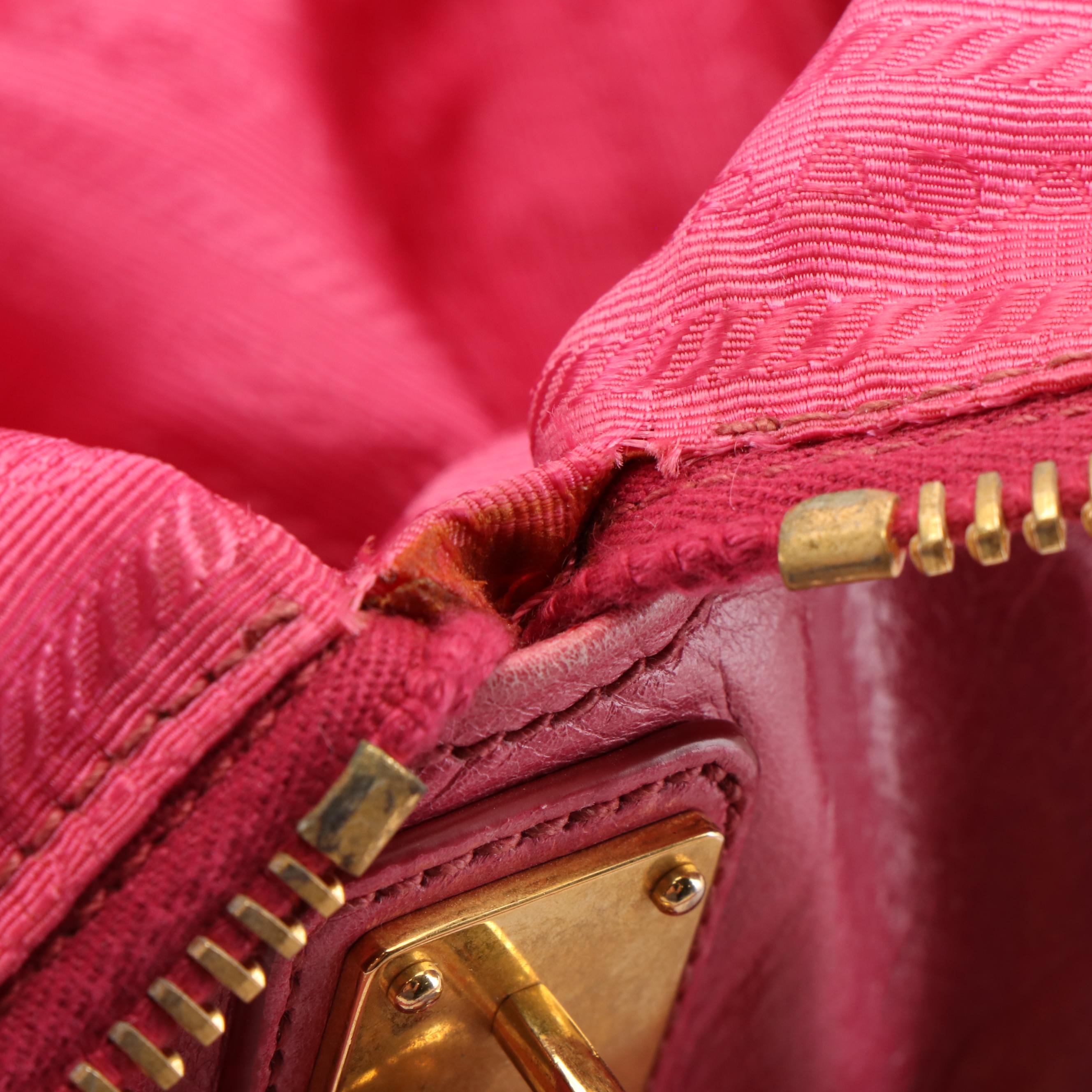 Prada East/West Bauletto Bag in Pink Vitello Shine Leather