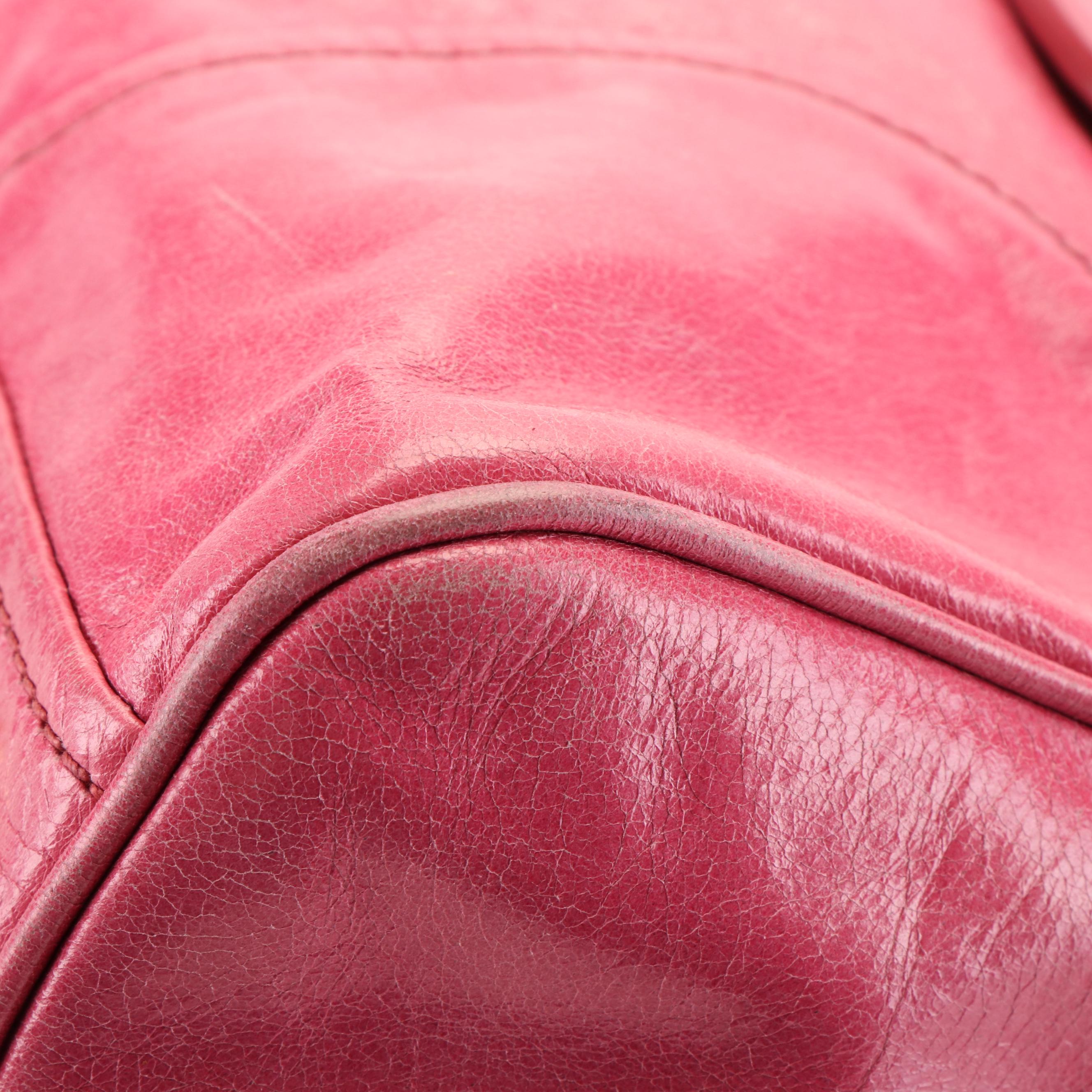 Prada East/West Bauletto Bag in Pink Vitello Shine Leather