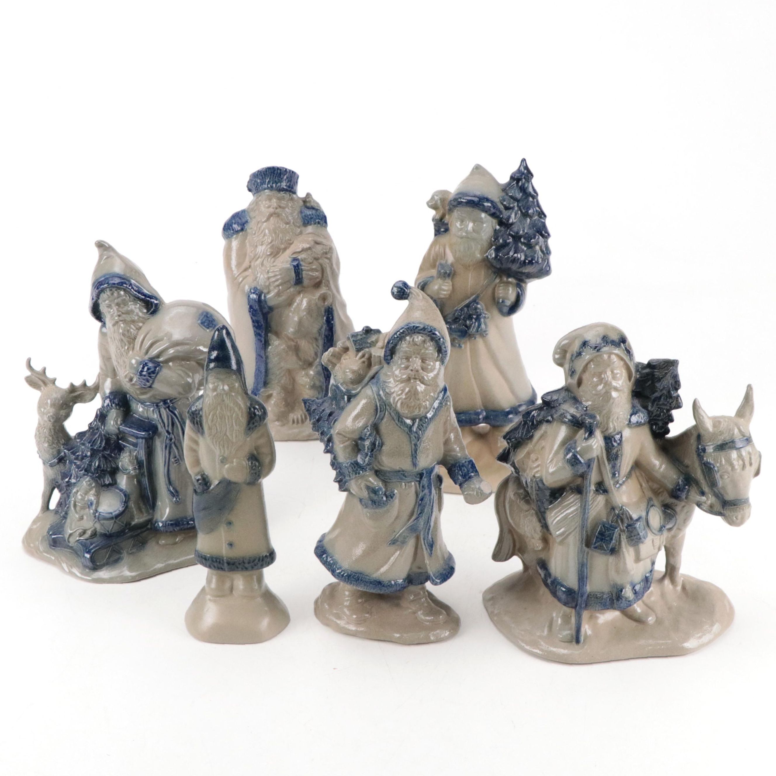 Cooksburg Pottery Salt-Glazed Stoneware Santa Figurines, Late 20th Century