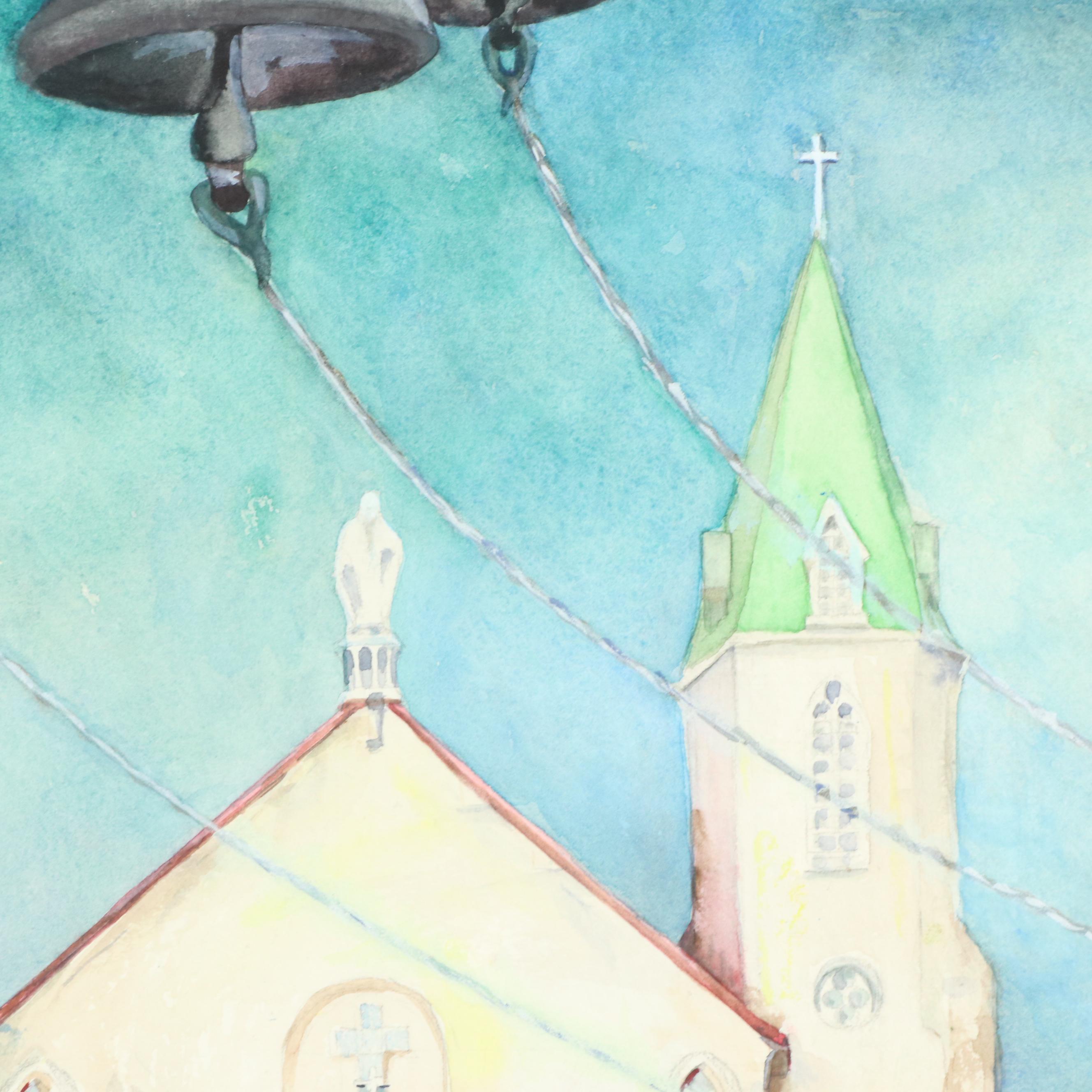 Marjorie Garrison Watercolor Painting "Church of the Immaculate Conception"