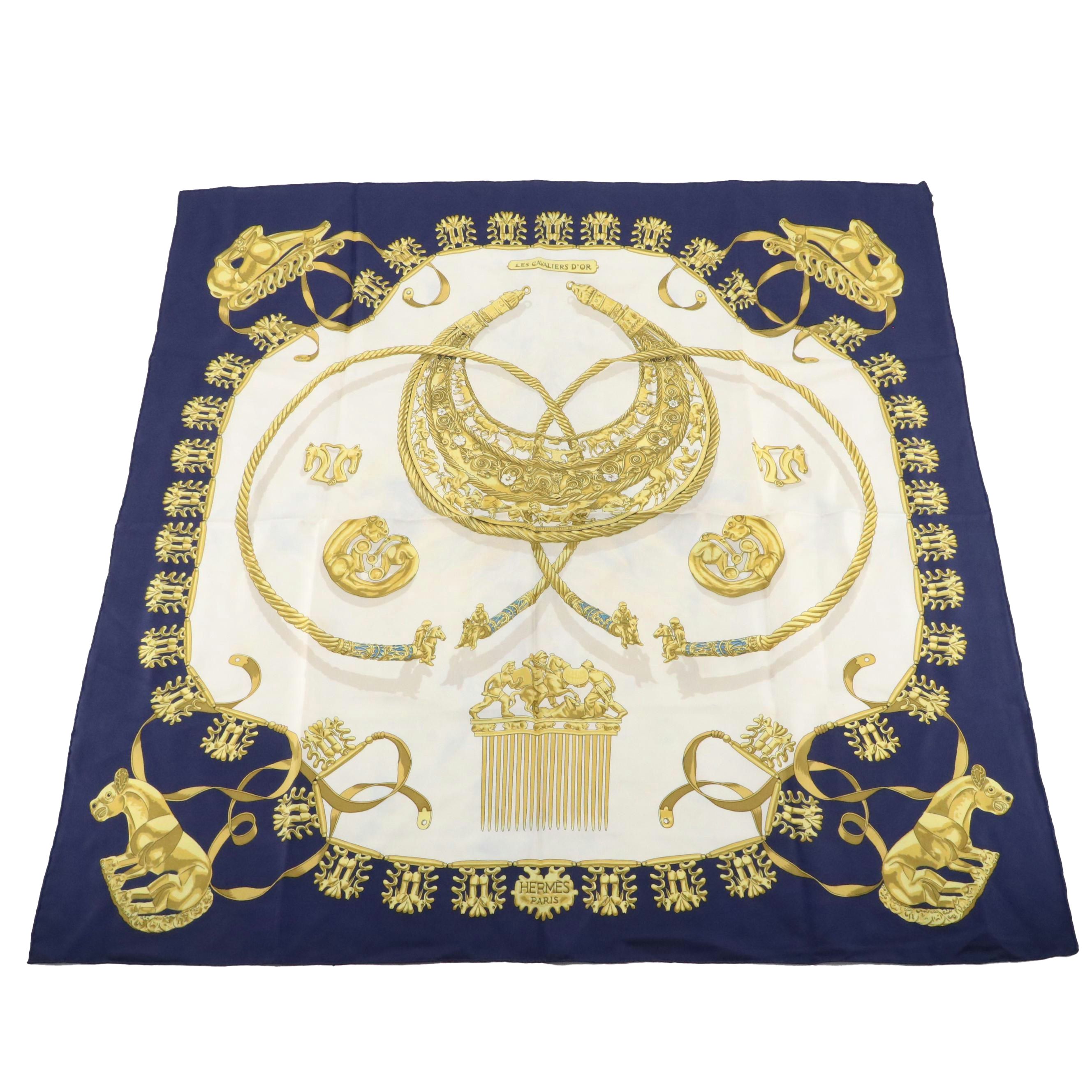 Hermès "Les Cavaliers d'Or" Scarf 90 in Silk Twill