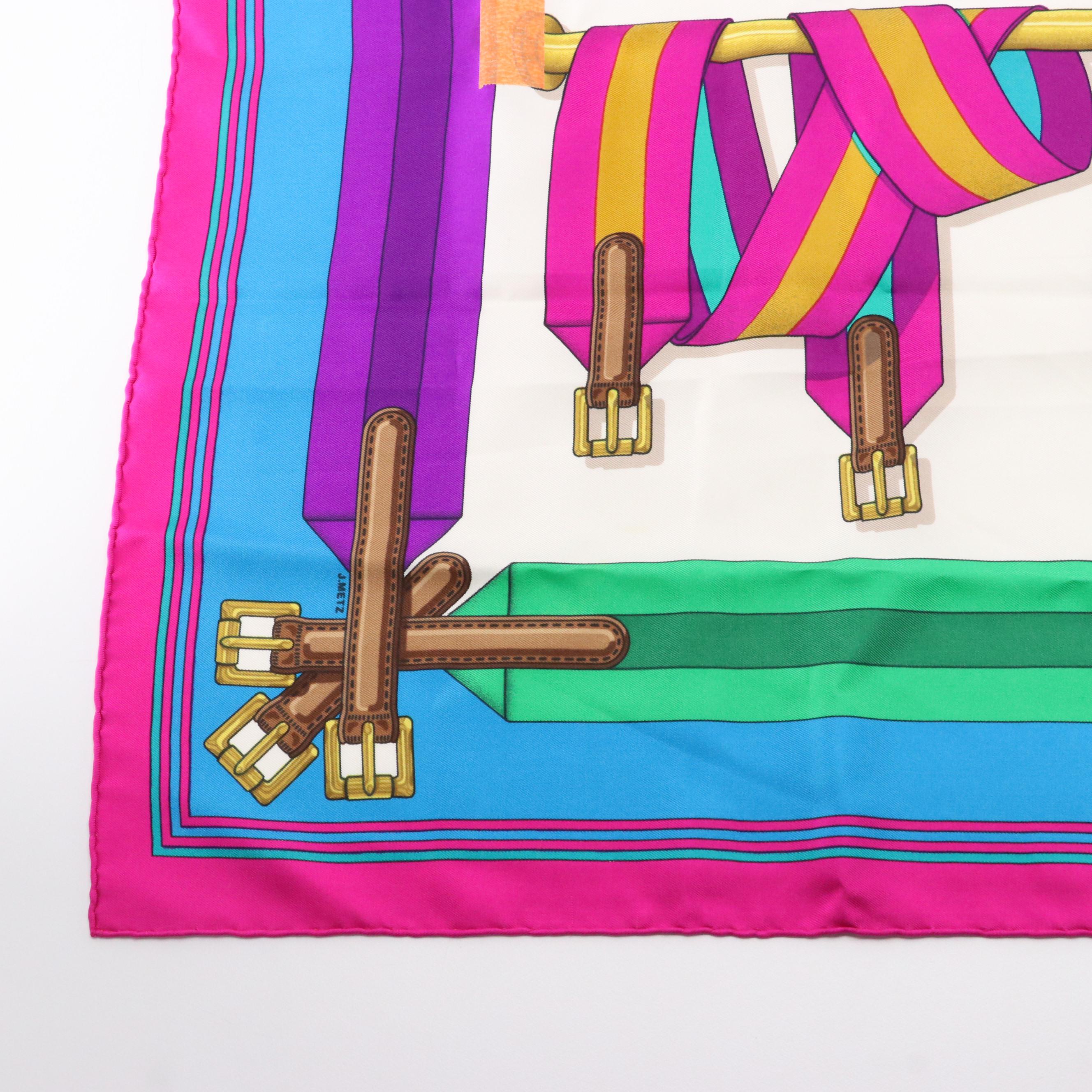 Hermès "Les Sangles" Scarf 90 in Silk Twill