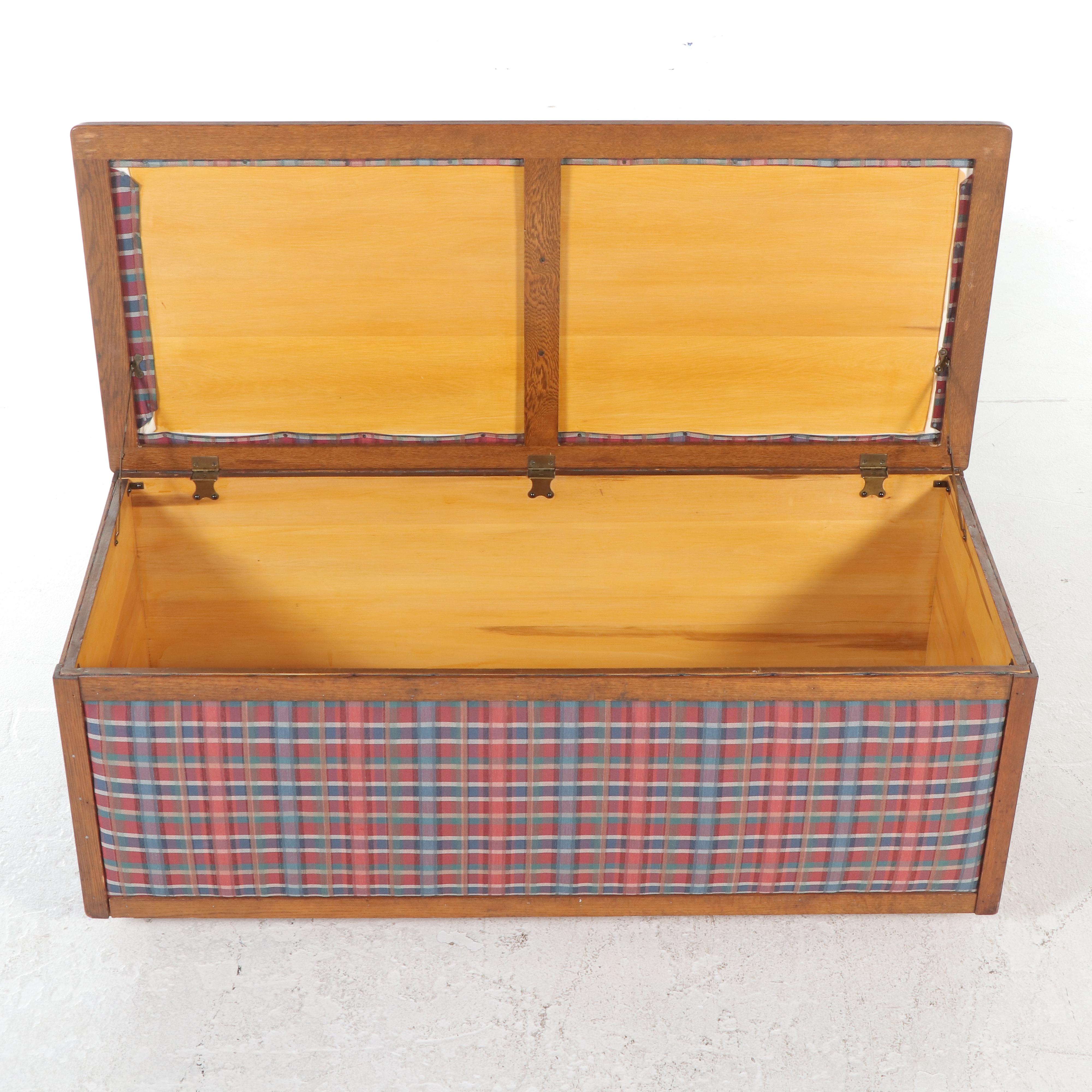Plaid Upholstered Wooden Blanket Chest